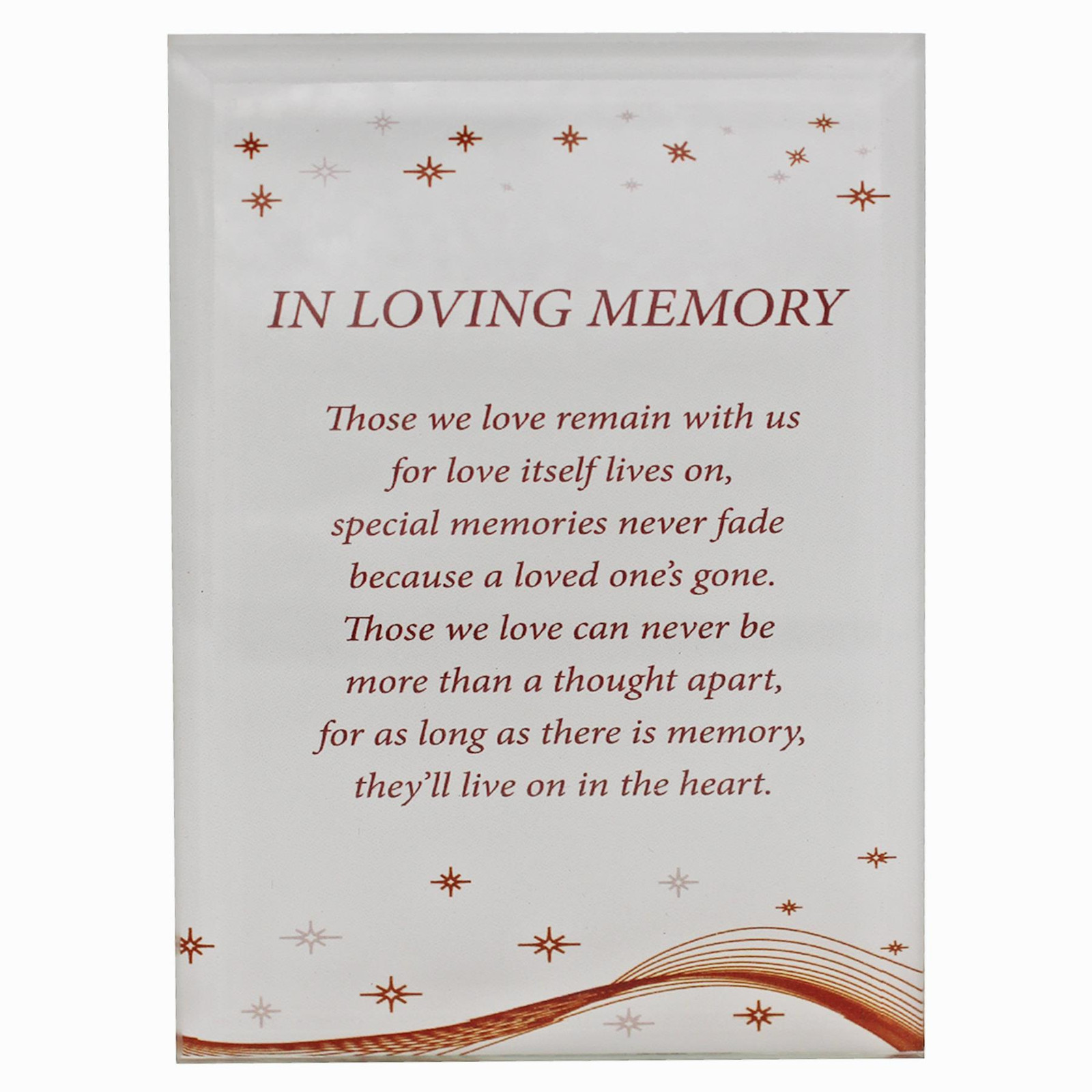 Memorial Glass Plaque “In Loving Memory” with Wording 12cm x 8cm