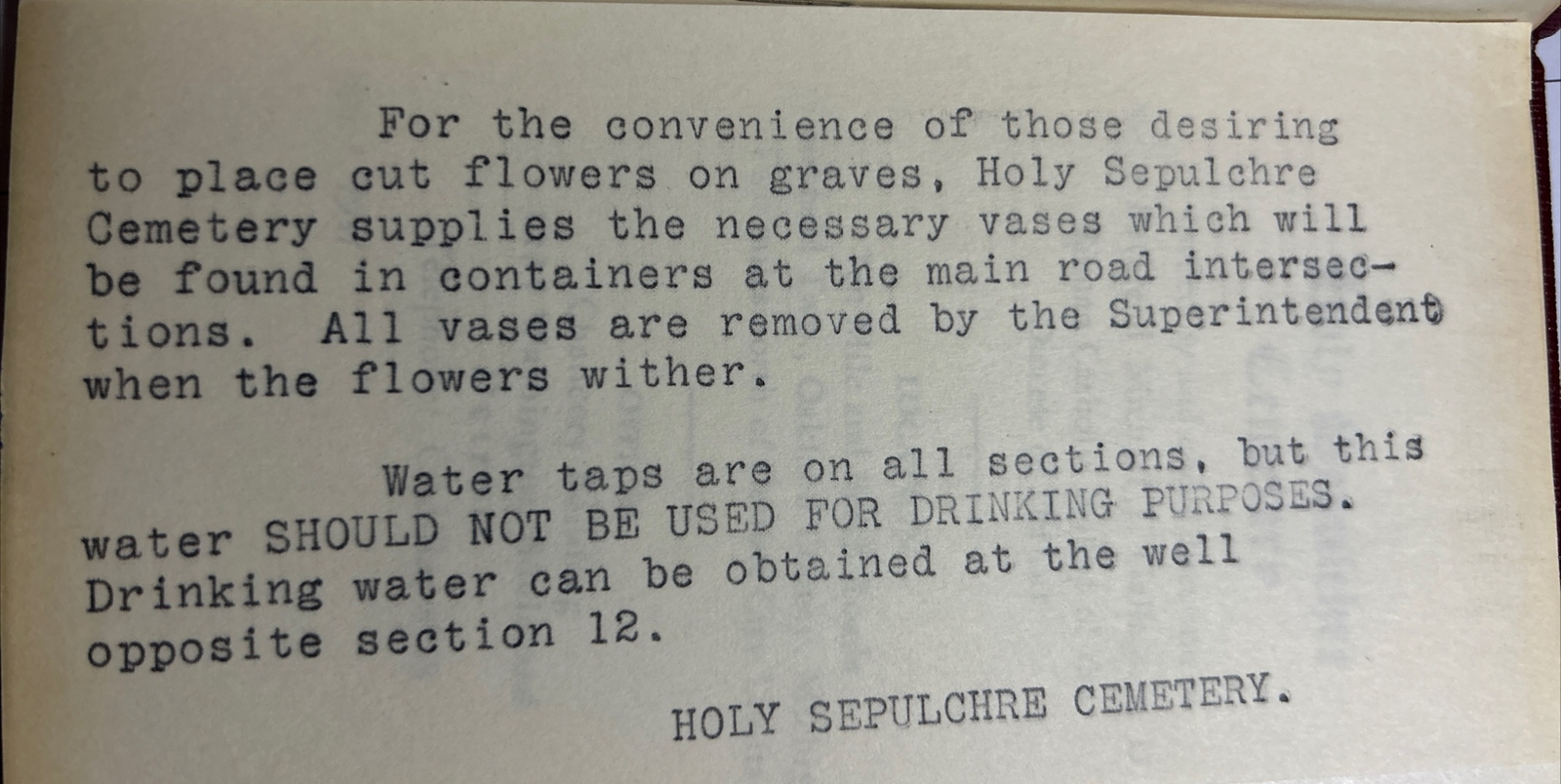 1931 Rules Holy Sepulcher Cemetery Detroit Michigan