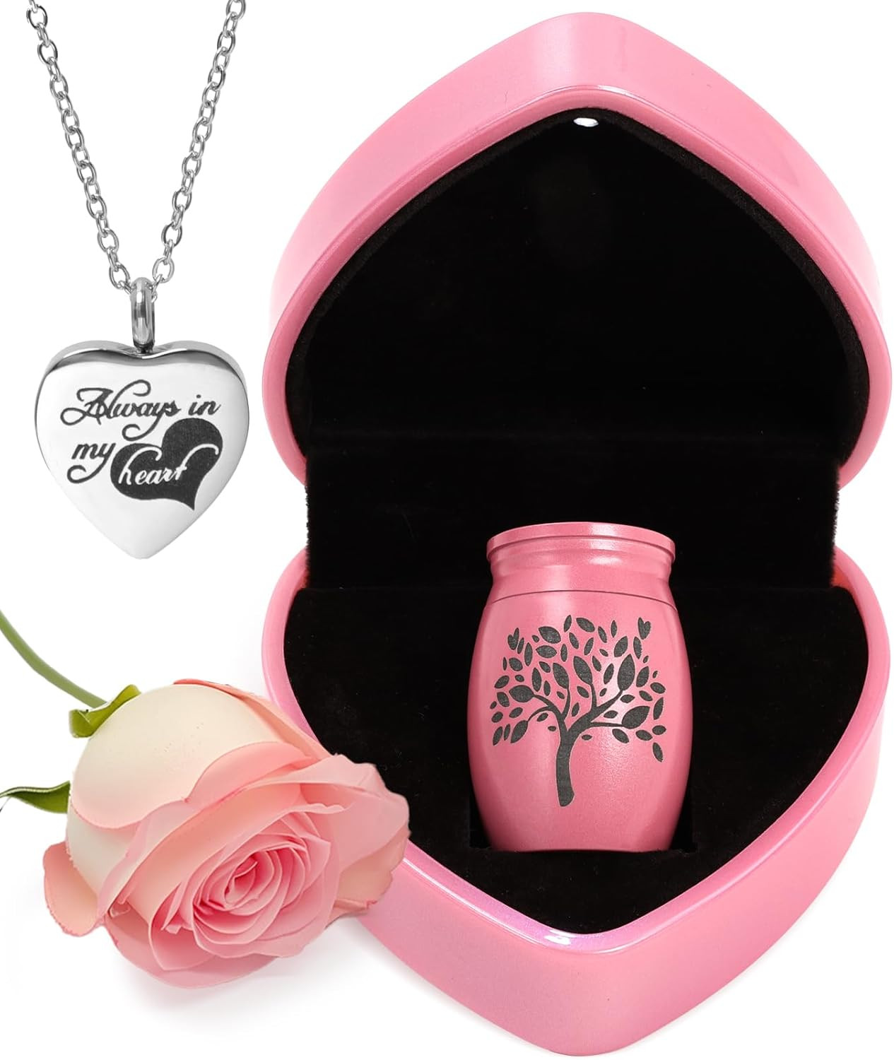 Small Urns for Human Ashes Keepsake – 1.6″ Pink Mini Cremation Urn w/Heart Box N