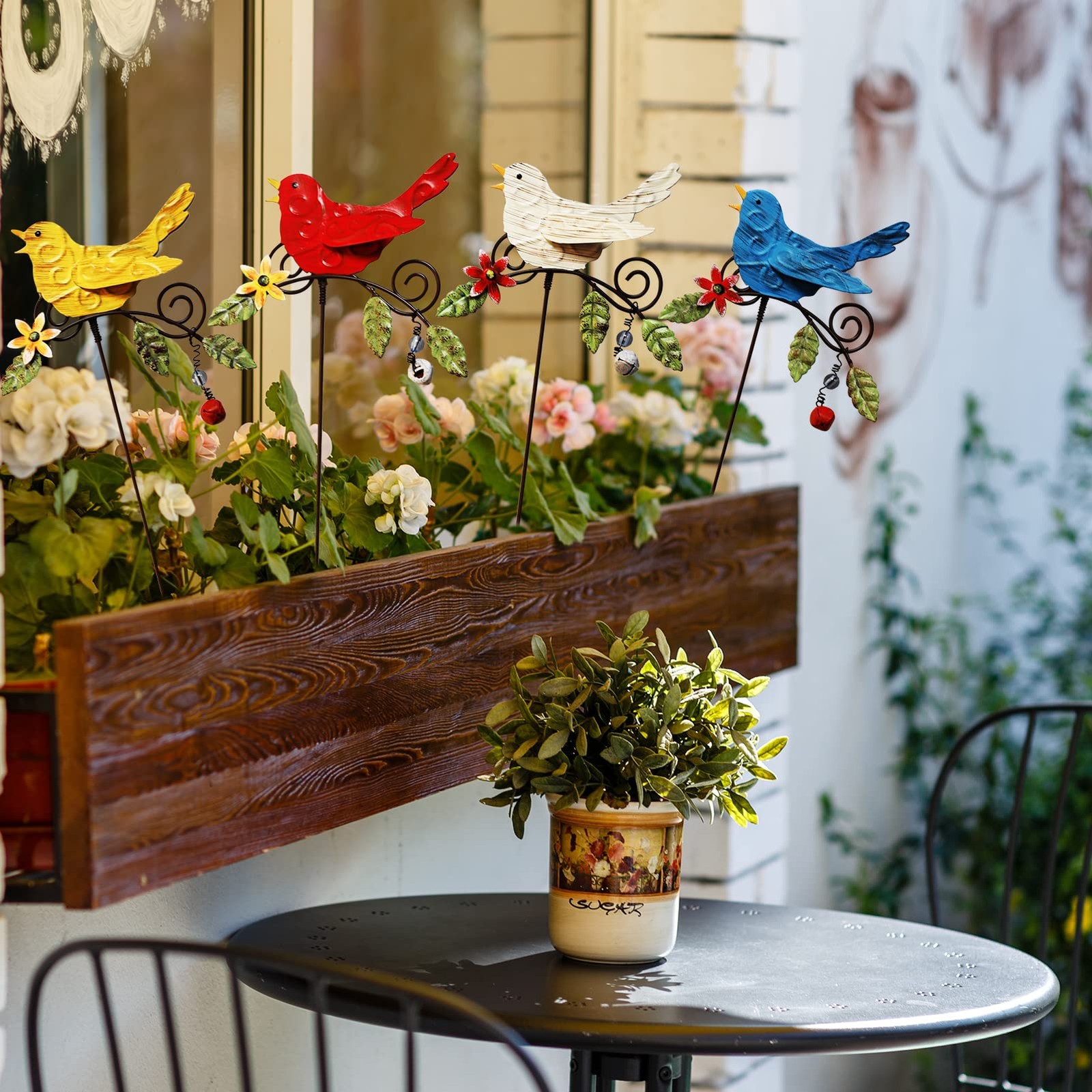 .4 Pack Metal Bird Decorative Garden Stakes, Spring Garden Decor,Indoor Outdo…