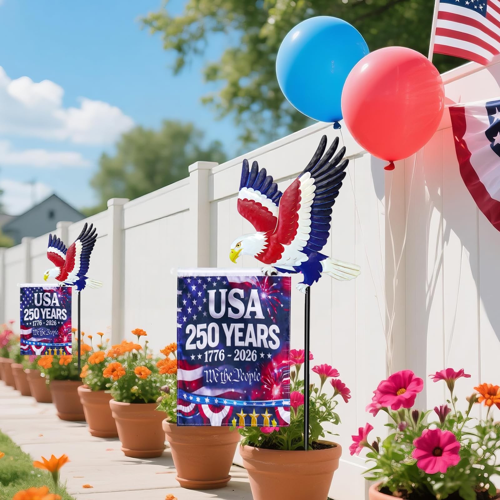 250th Anniversary America 9.4×6.5Inch Garden Flags,Eagle Garden Stakes with U…