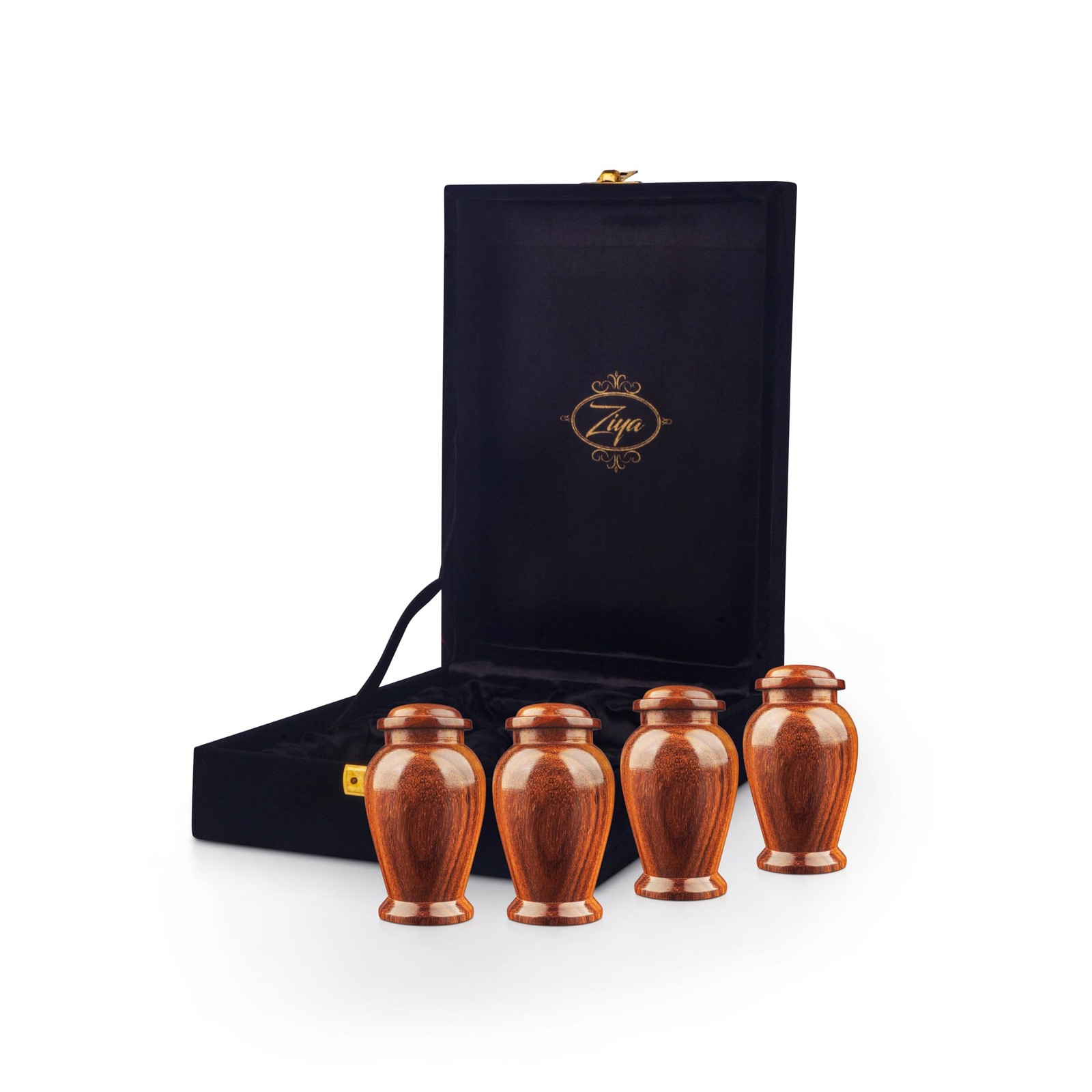 ZIYA Wooden Cremation Small Urns for Human Ashes Set of 4, Natural Rosewood