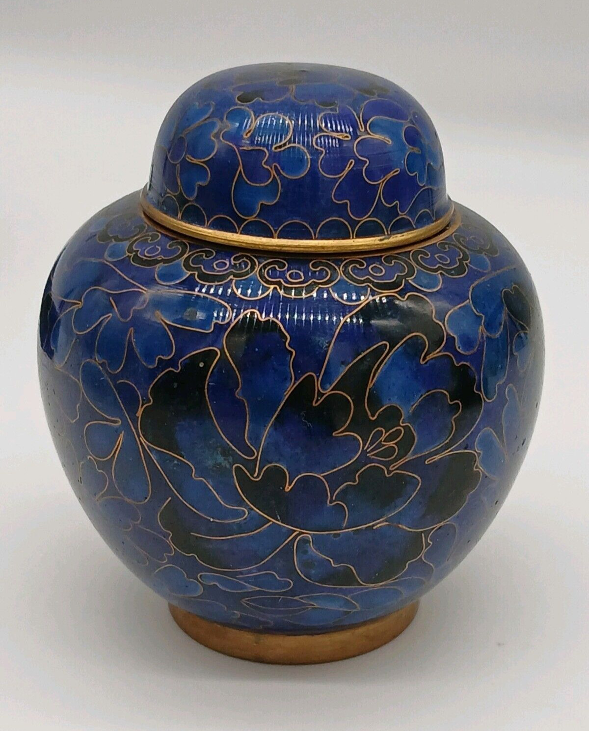 Small 3.25″ Blue Enamel Over Copper Floral Cloisonne Memento/Keepsake Urn