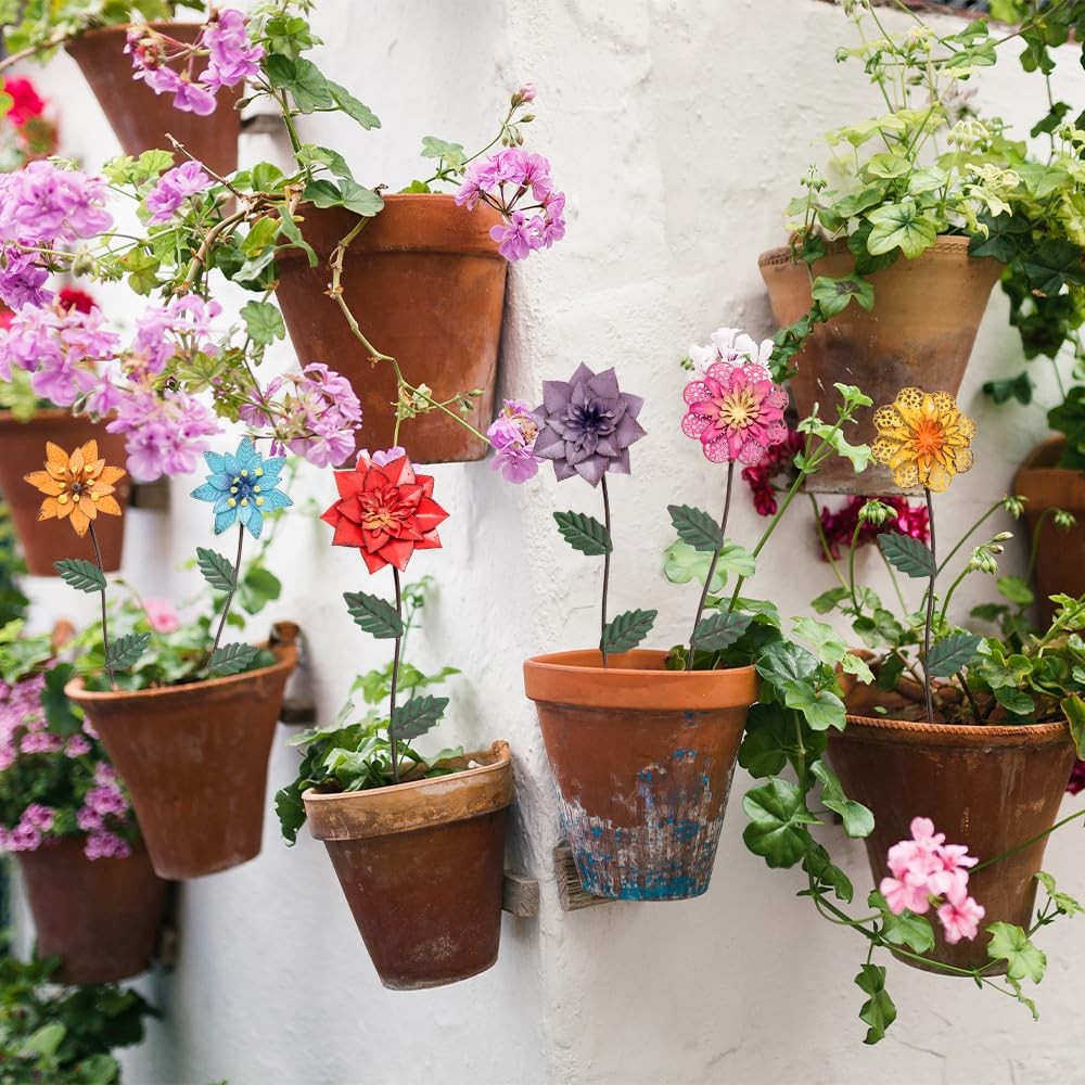 Metal Flower Garden Stakes – 6 Pack Outdoor Decor for Yard, Porch, Pathway