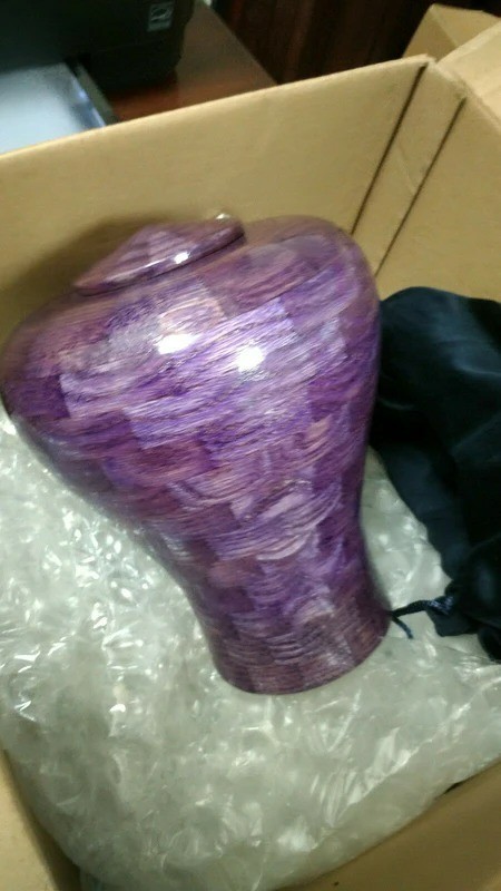 Lily Purple Oak Wood Adult Funeral Cremation Urn, 190 Cubic Inches