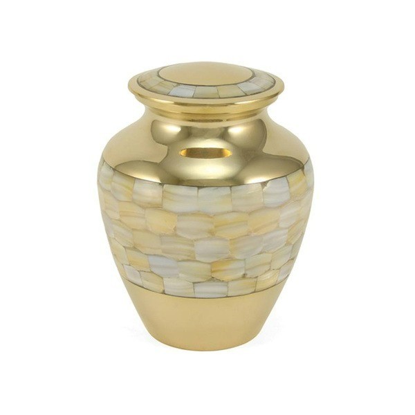 Small/Keepsake Bronze Brass Mother Of Pearl Funeral Cremation Urn, 75 Cu.In