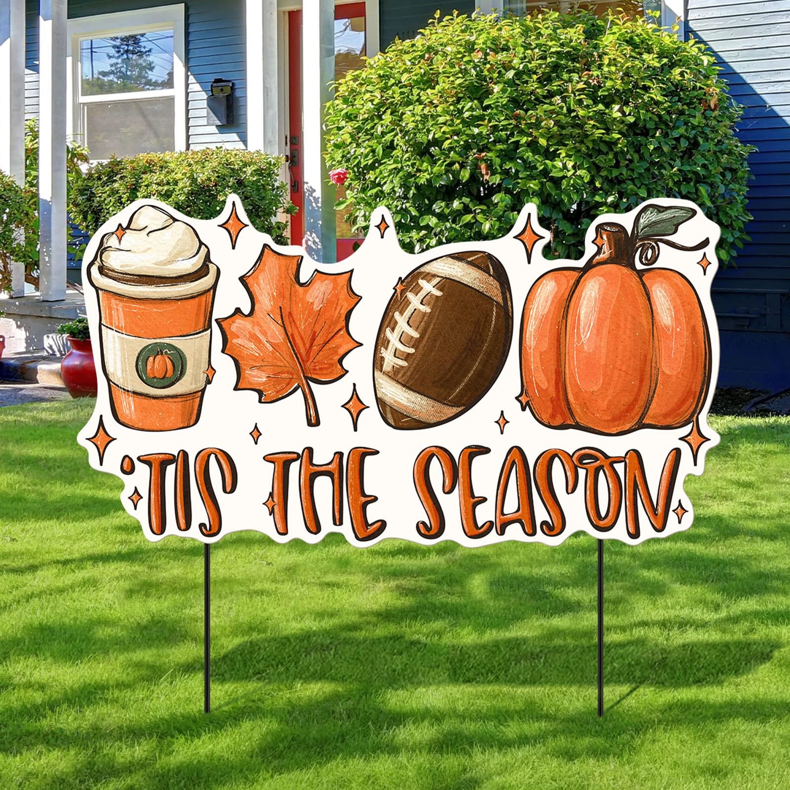 24 Inch Fall Garden Stakes Outdoor Tis The Season Sign Fall Football Metal Ya…