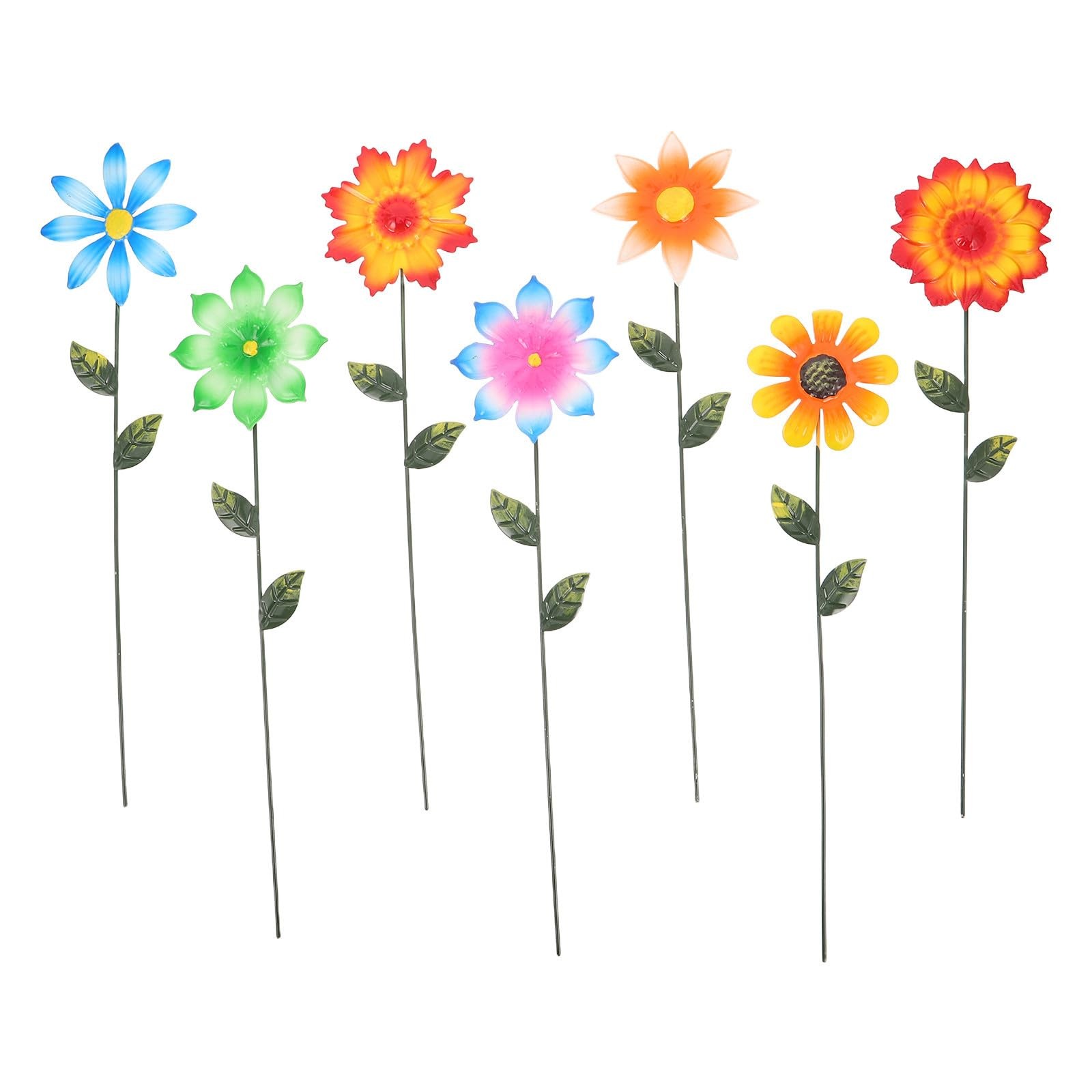 7Pcs Metal Flower Garden Stakes 15.07In Colorful Iron Floral Inserts for Outd…
