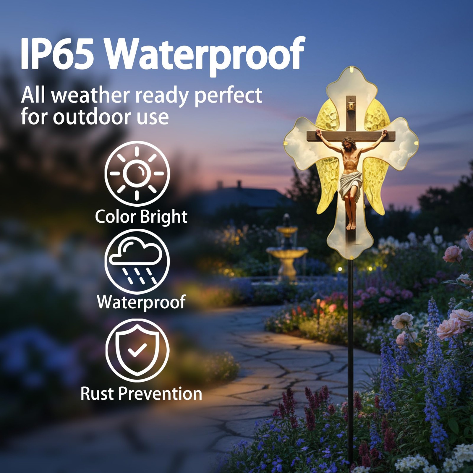 Outdoor Solar Jesus Cross Stake Light for Cemetery Decor and Christmas Yard