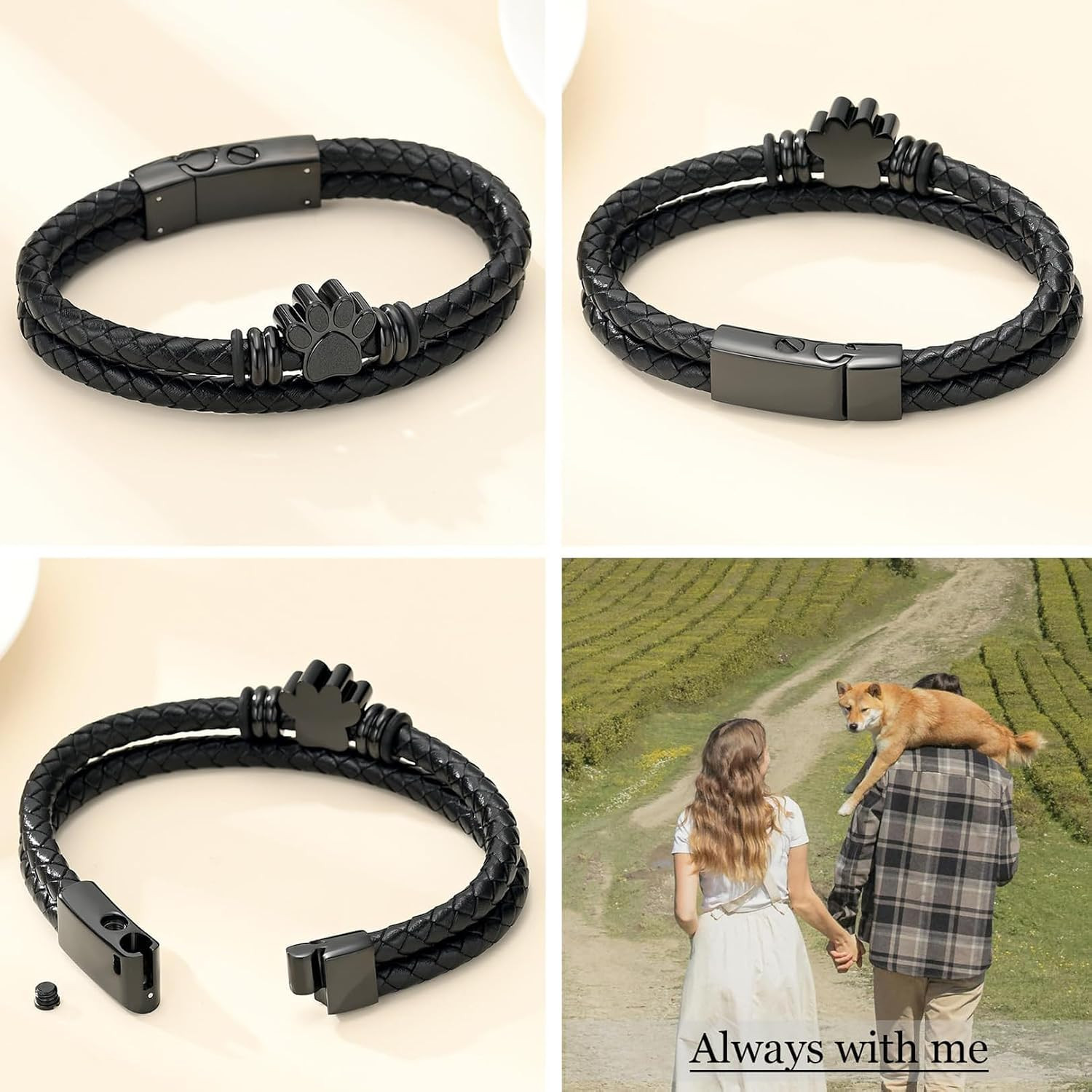 Pet Cremation Jewelry Paw Print Urn Bracelet for Ashes for Women Men