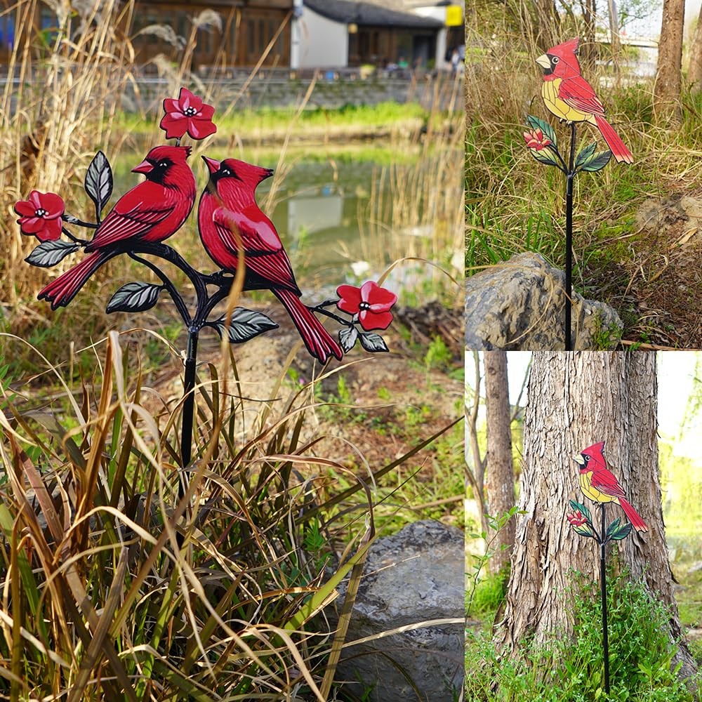 Red Cardinal Garden Stake Metal Bird Decoration for Yard and Flower Bed