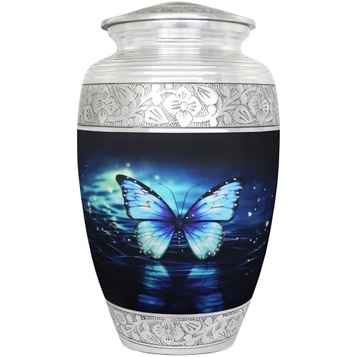Cremation Urn for Adult Ashes, Decorative Burial Urn with Butterflies, Large Siz