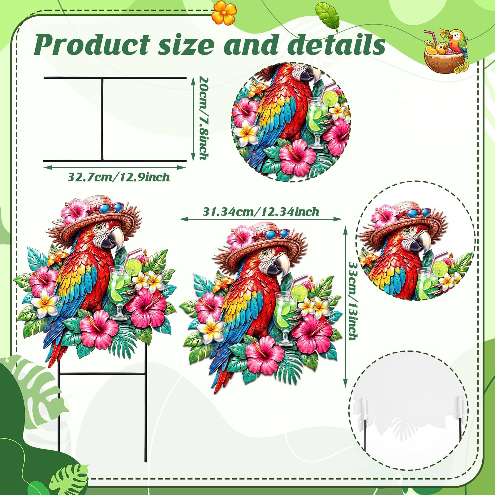 Tropical Parrot Metal Garden Stakes – 25″ Outdoor Decor for Yard & Patio