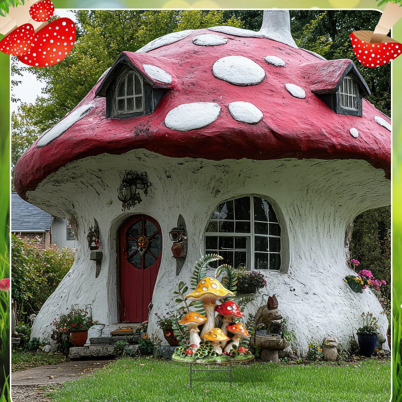 Spring Mushroom Outdoor Decor Metal Garden Stakes Mushroom Yard Signs Gift for N