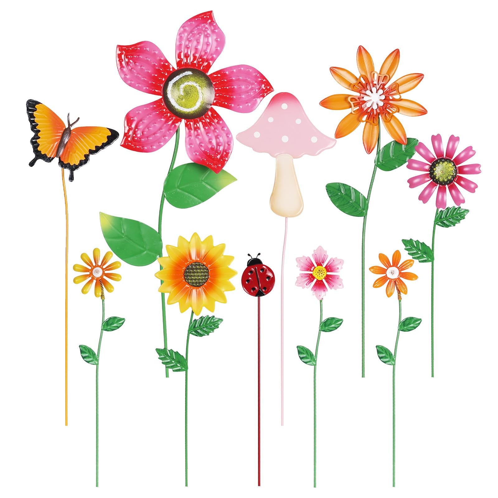 Garden Decor for Outside, Set of 10 Metal Flowers Garden Stakes with Mushroom…