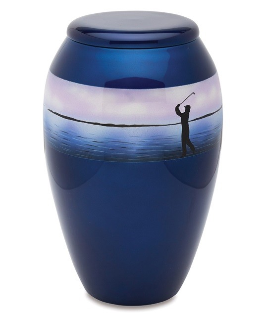 Hand painted “Golfer” Metal Adult Cremation Urn ~ Free Shipping