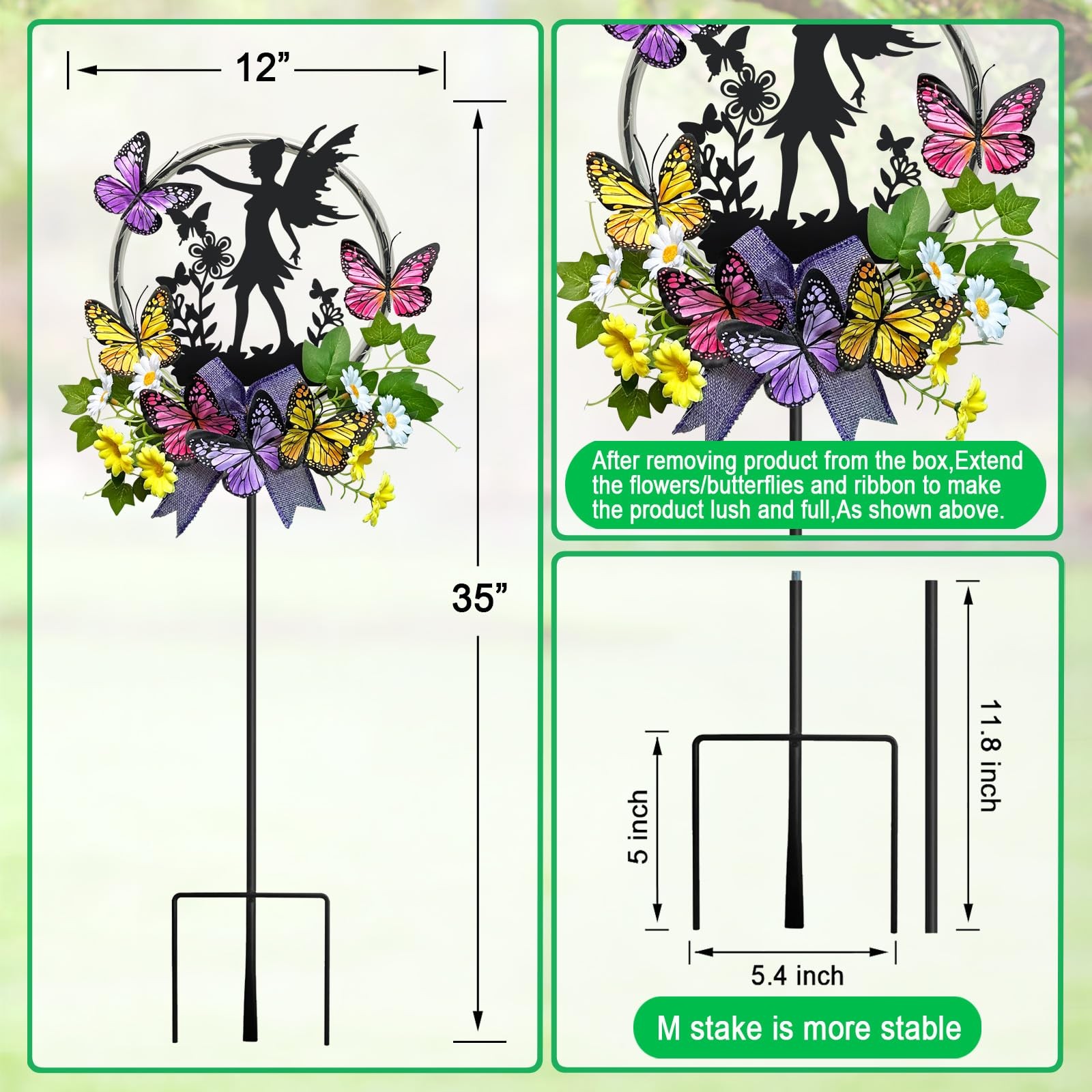 Solar Fairy Garden Decor, Silhouette Fairy with Butterflies Garden Stake,Wate…