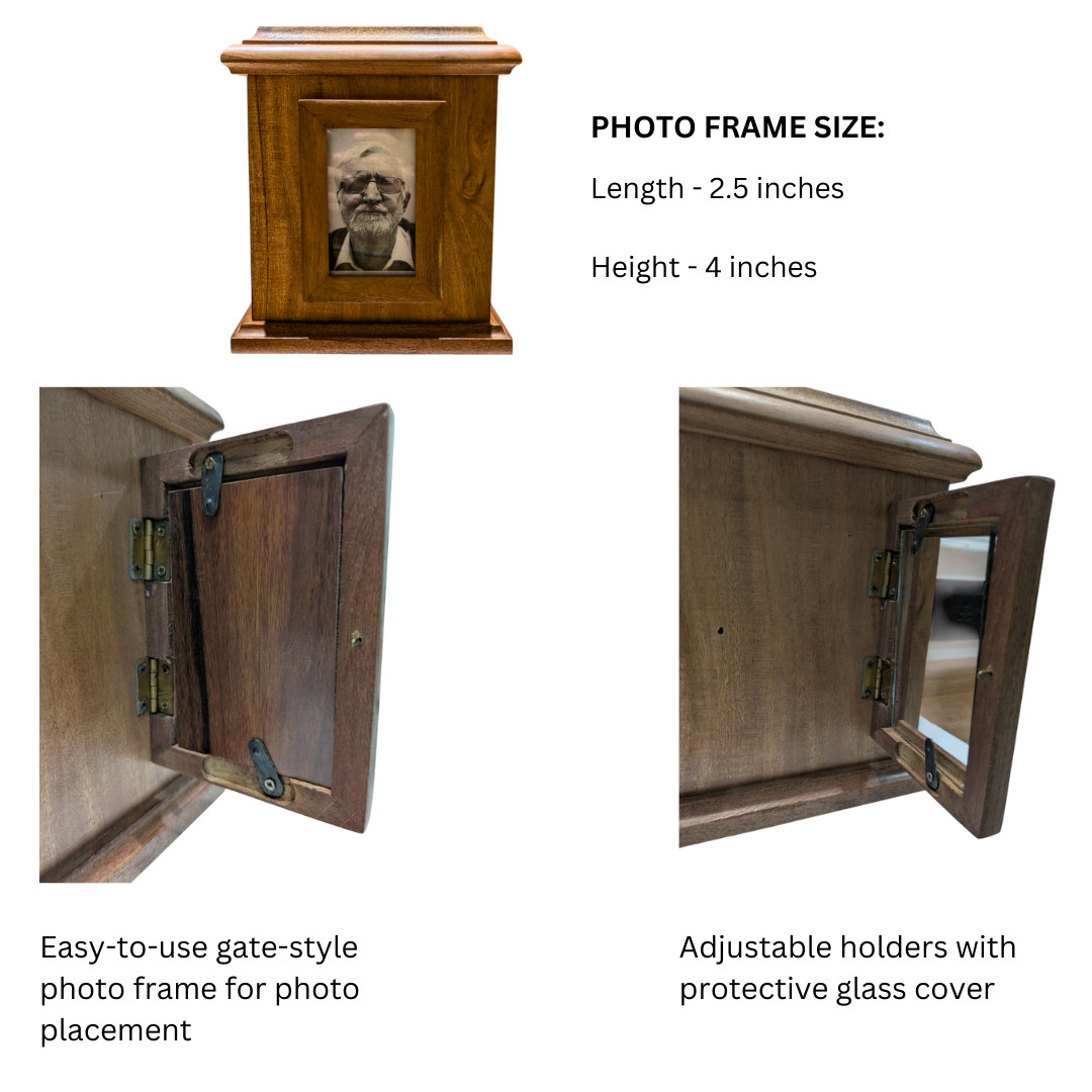 Wooden Cremation Urn with Photo Frame – Memorial Box for Human Ashes, Pet Loss