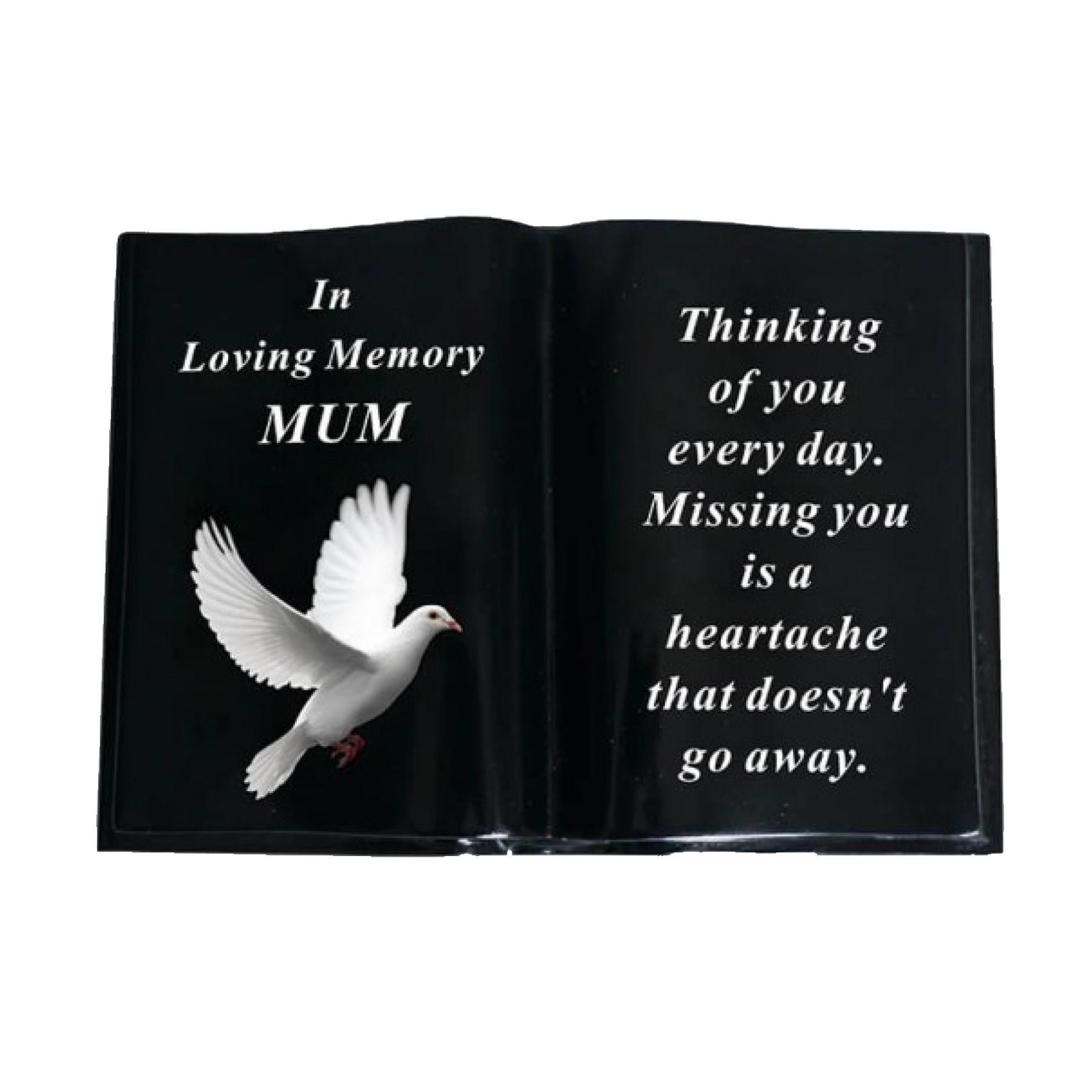 Graveside Memorial Open Book Ornament – Black with Dove – Mum