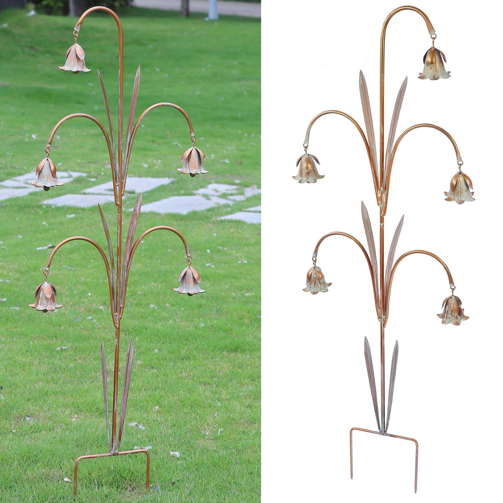 Gardens Metal Flowers with Bells for Outside Garden Art, Decorative Garden St…