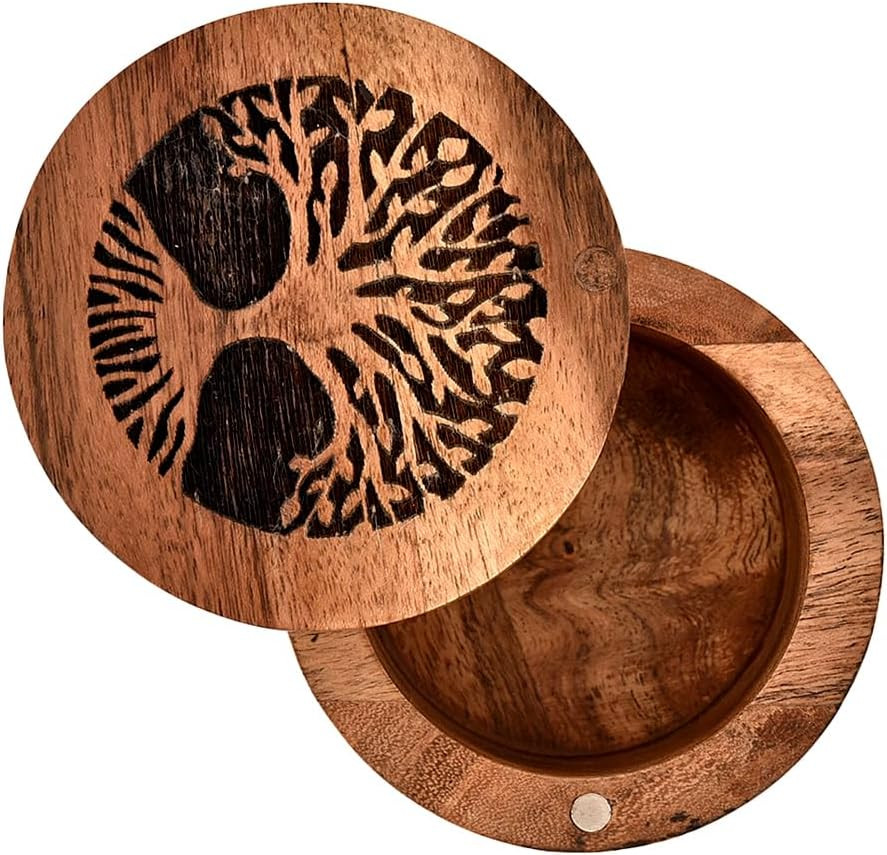Handmade Acacia Wood Urn for Human Ashes, Tree of Life Wooden Box Urns for Ashes
