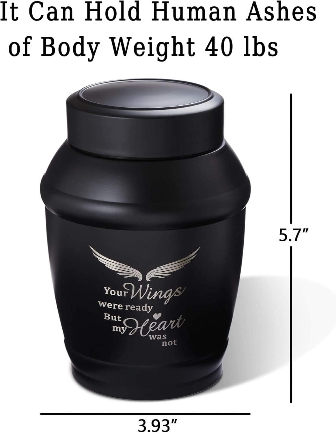 Exquisite 5.7″ Black Angel Wings Cremation Urn – Lasting Tribute to Loved Ones