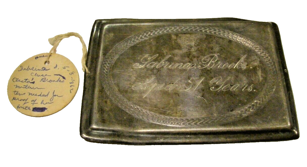 VINTAGE 1862 VICTORIAN FUNERAL CASKET COFFIN PLAQUE PLATE – 5″ x 3.5″