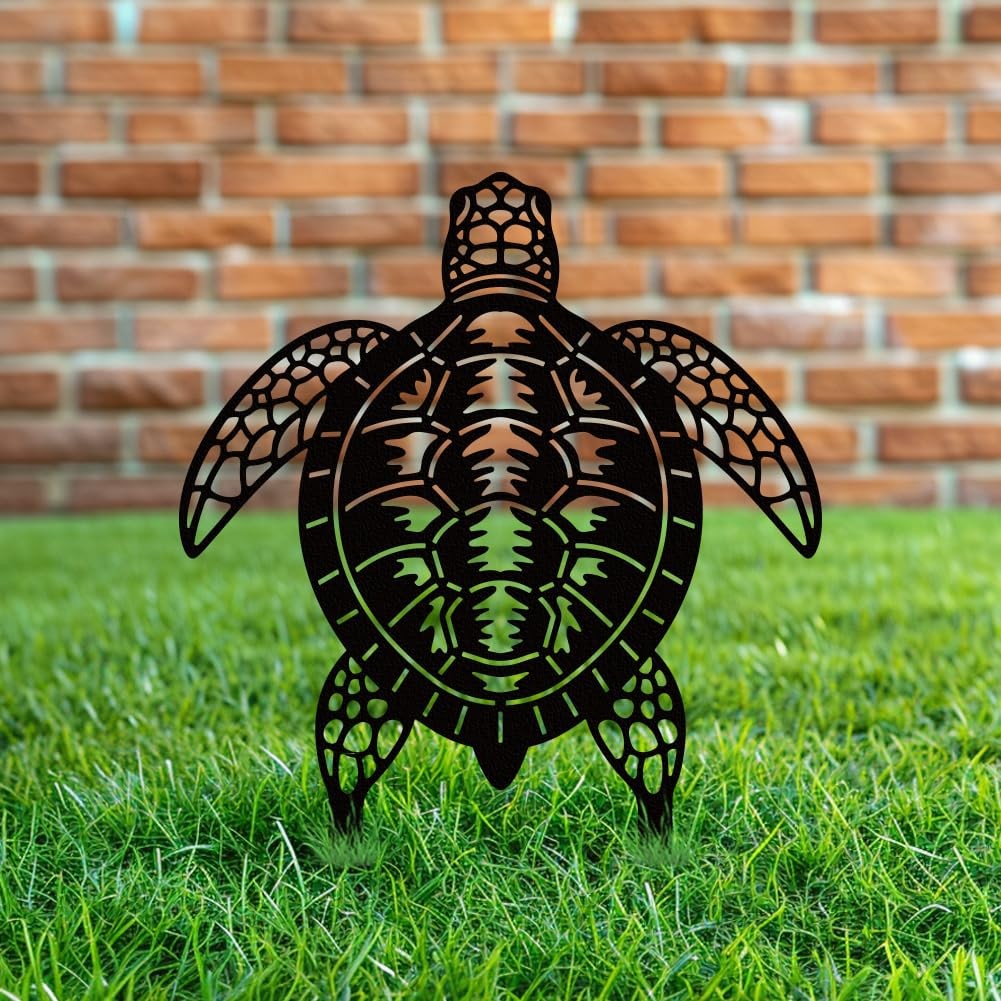 Sea Turtle Metal Decorative Garden Stakes, Black Turtles Outdoor Statues Silh…