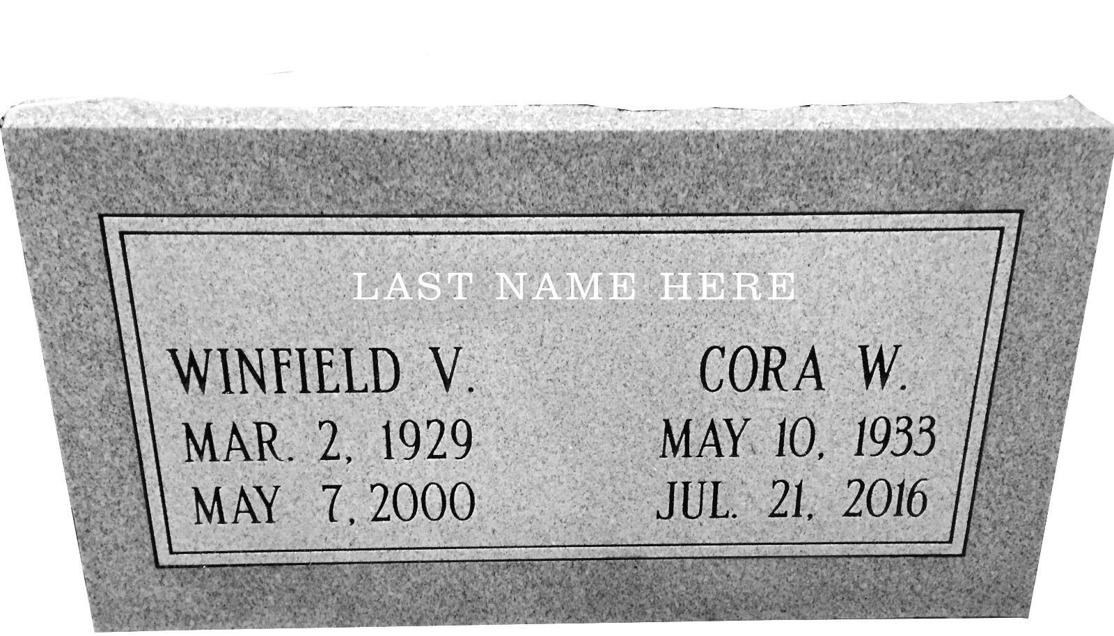 Granite Memorial Flat Companion Grave Marker Cemetery Funeral Gray 24″x12″x4″