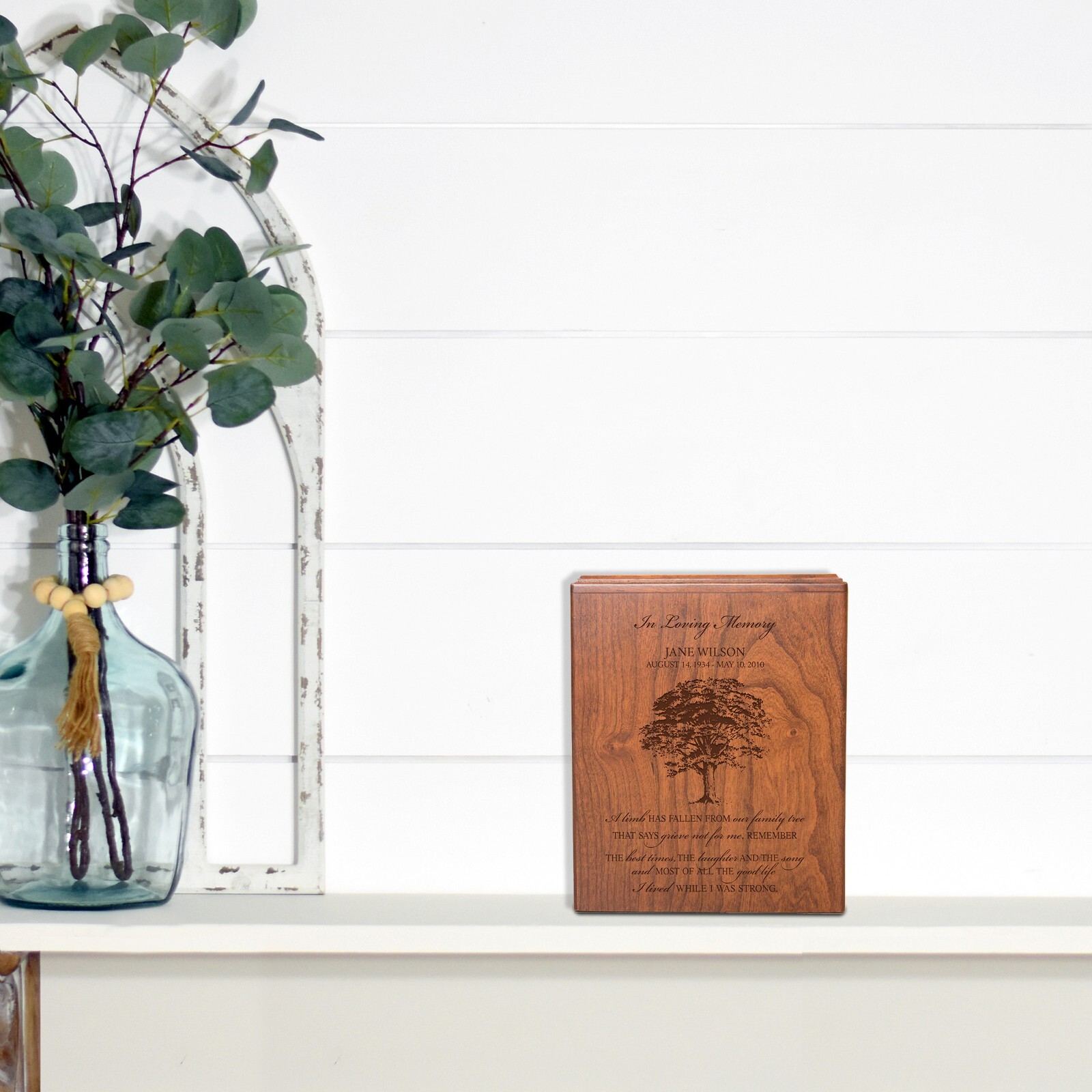 Custom Wooden Human Economy Urn Box for Ashes – A Limb Has Fallen 7.75×9.5