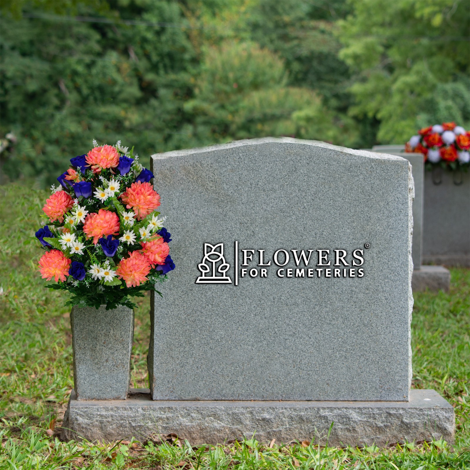 Artificial Cemetery Flowers –Salmon Pink Mum and Purple Rose Bouquet