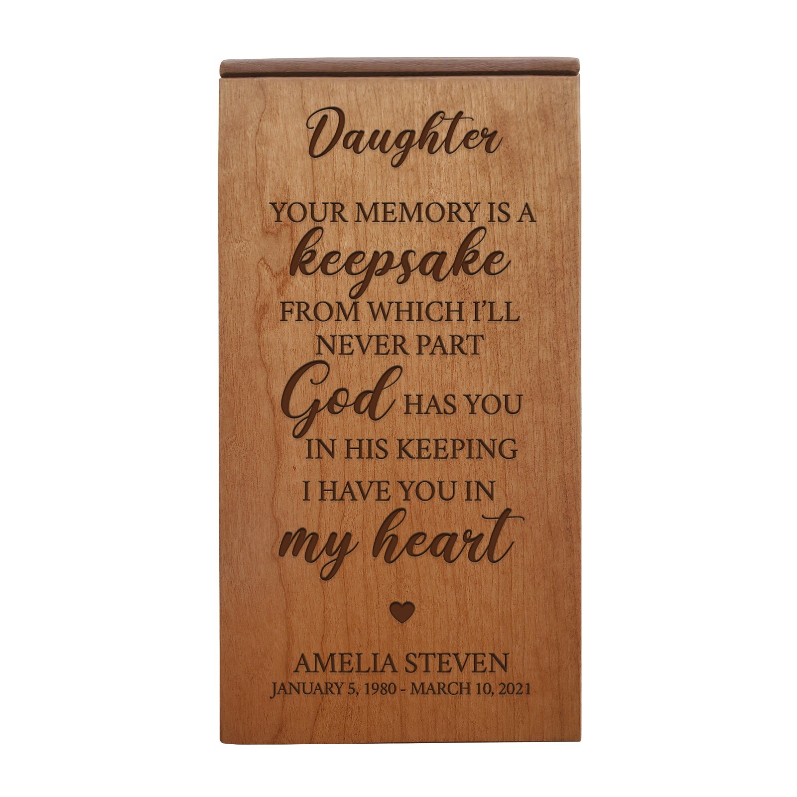 Custom Memorial Keepsake Box Urn for Human Ashes – Daughter, Your Memory Is