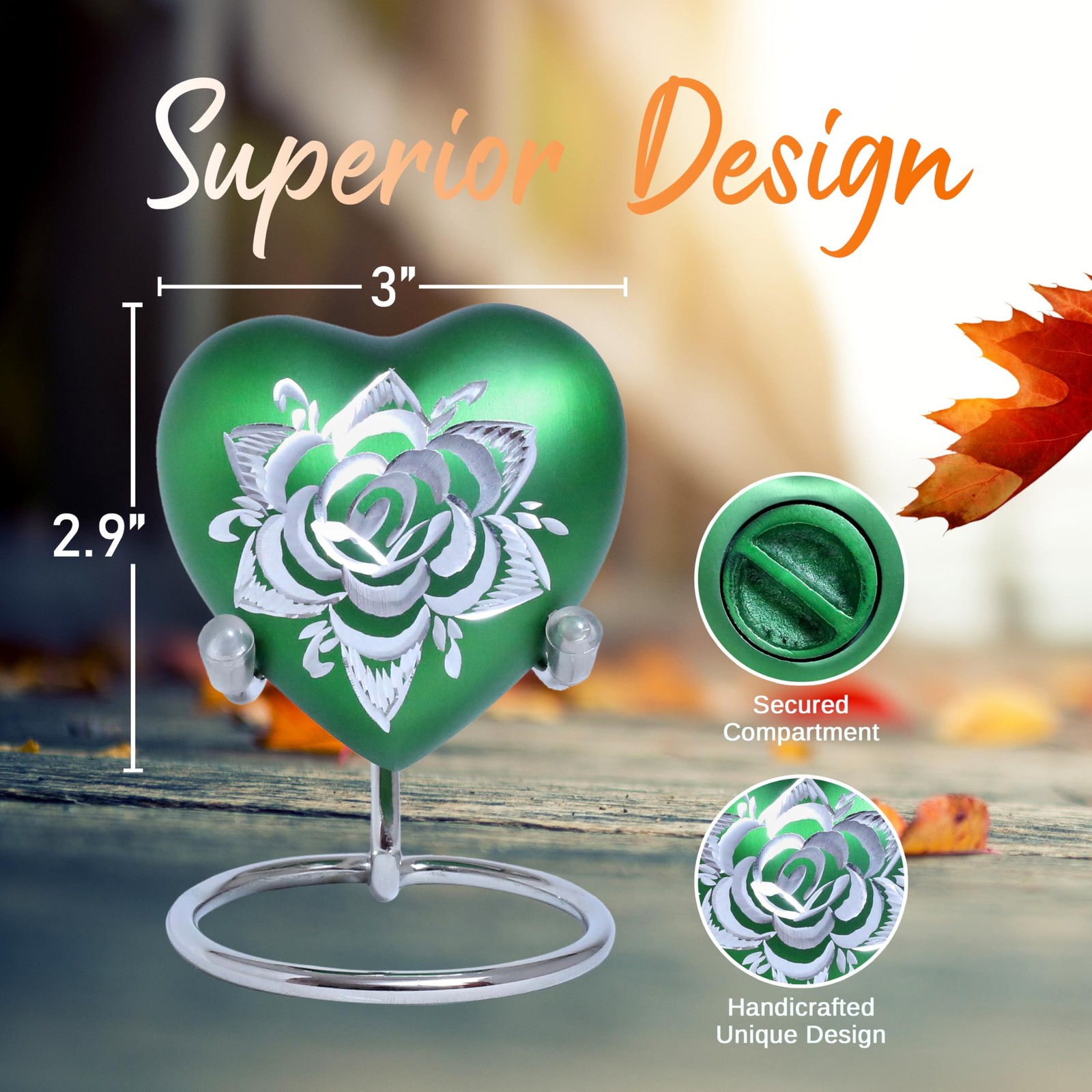 Rose Heart Keepsake Urn for Human Ashes Floral Mini Memorial Urn with Stand &…