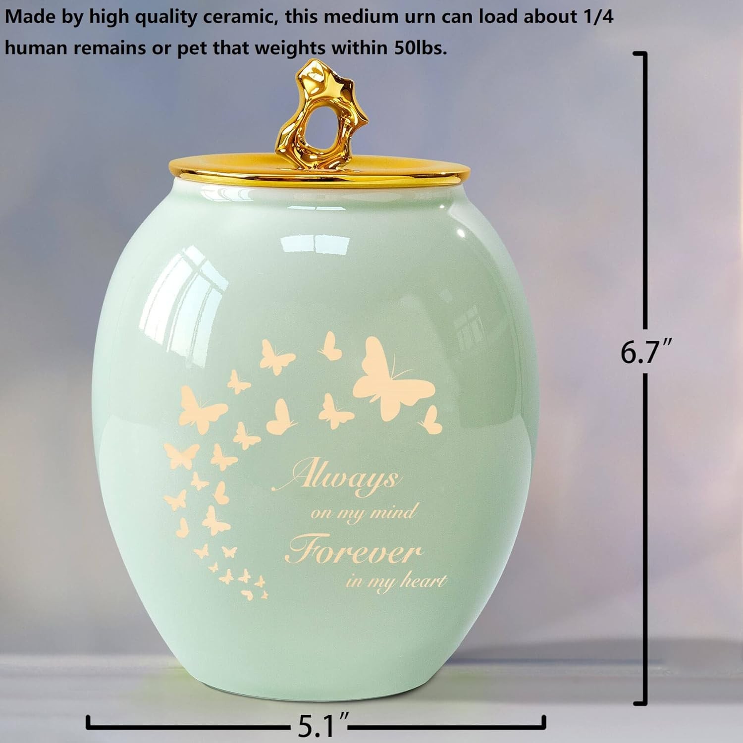 LINES ARTE Medium Urns for Human Ashes, 6.7×5.2Inch Ceramic Medium Size Butterfl