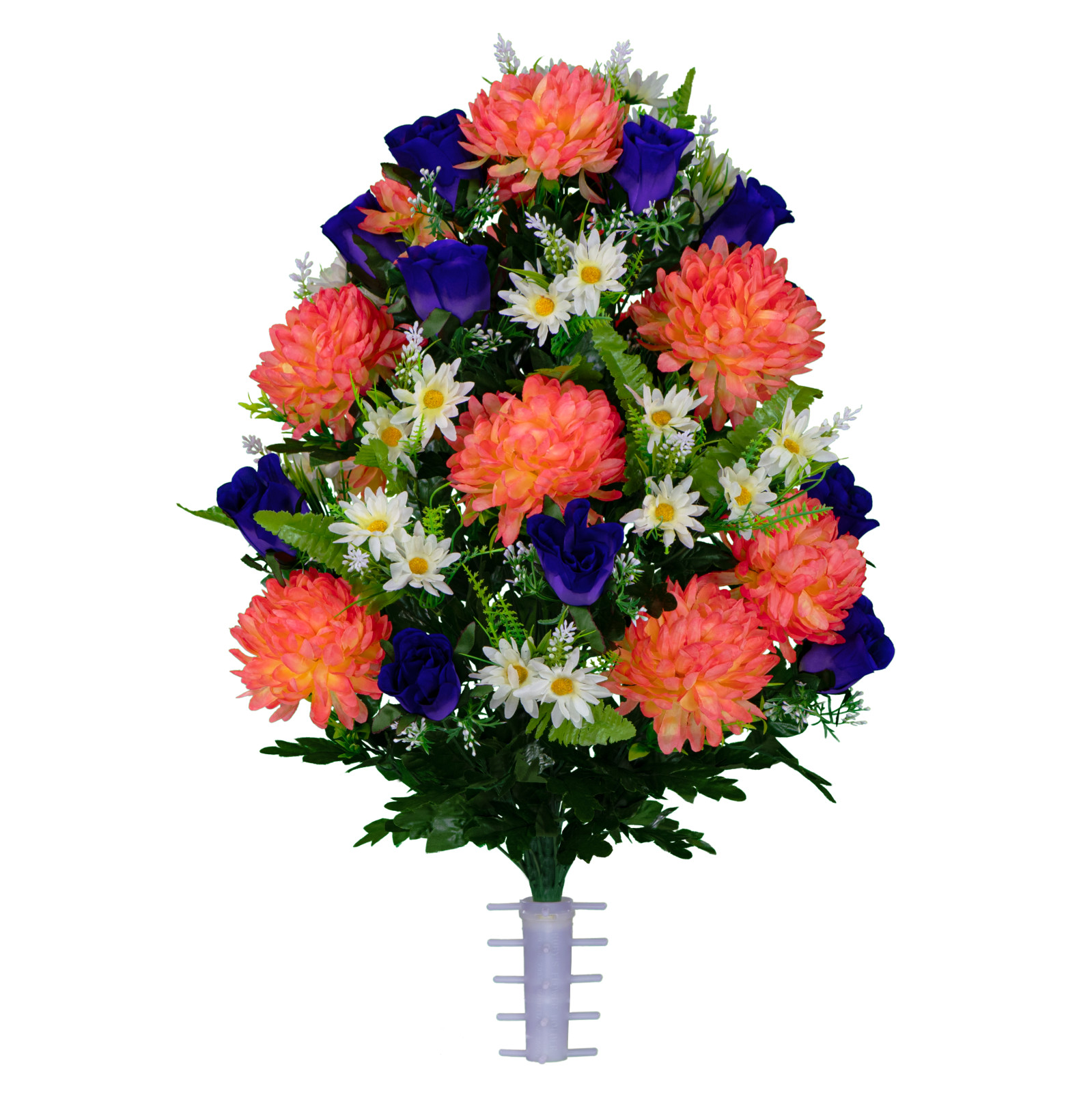 Artificial Cemetery Flowers –Salmon Pink Mum and Purple Rose Bouquet