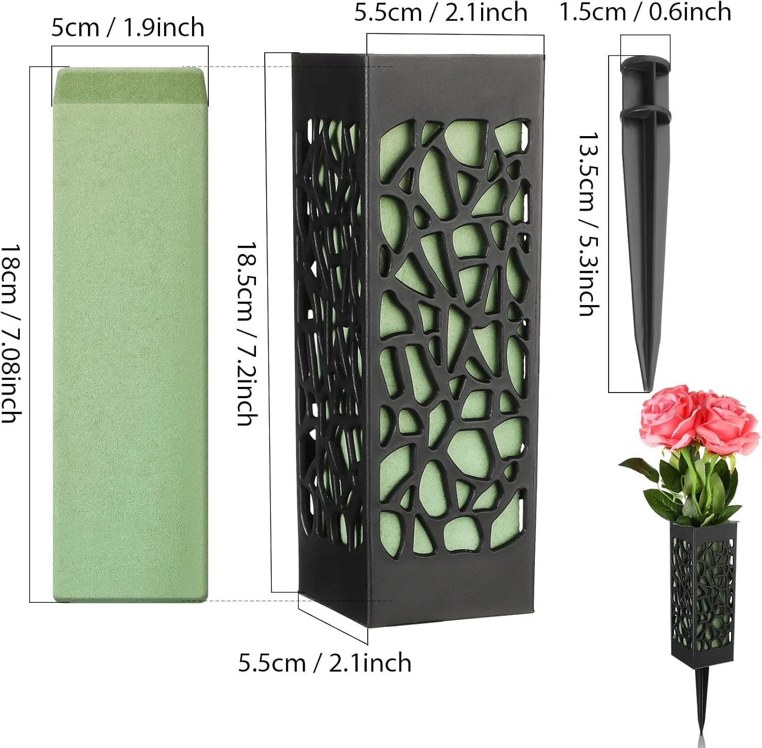 12 Pack Cemetery Vases with Spikes & Foam 6 Pcs 12 Inch Plastic Memorial Grave V