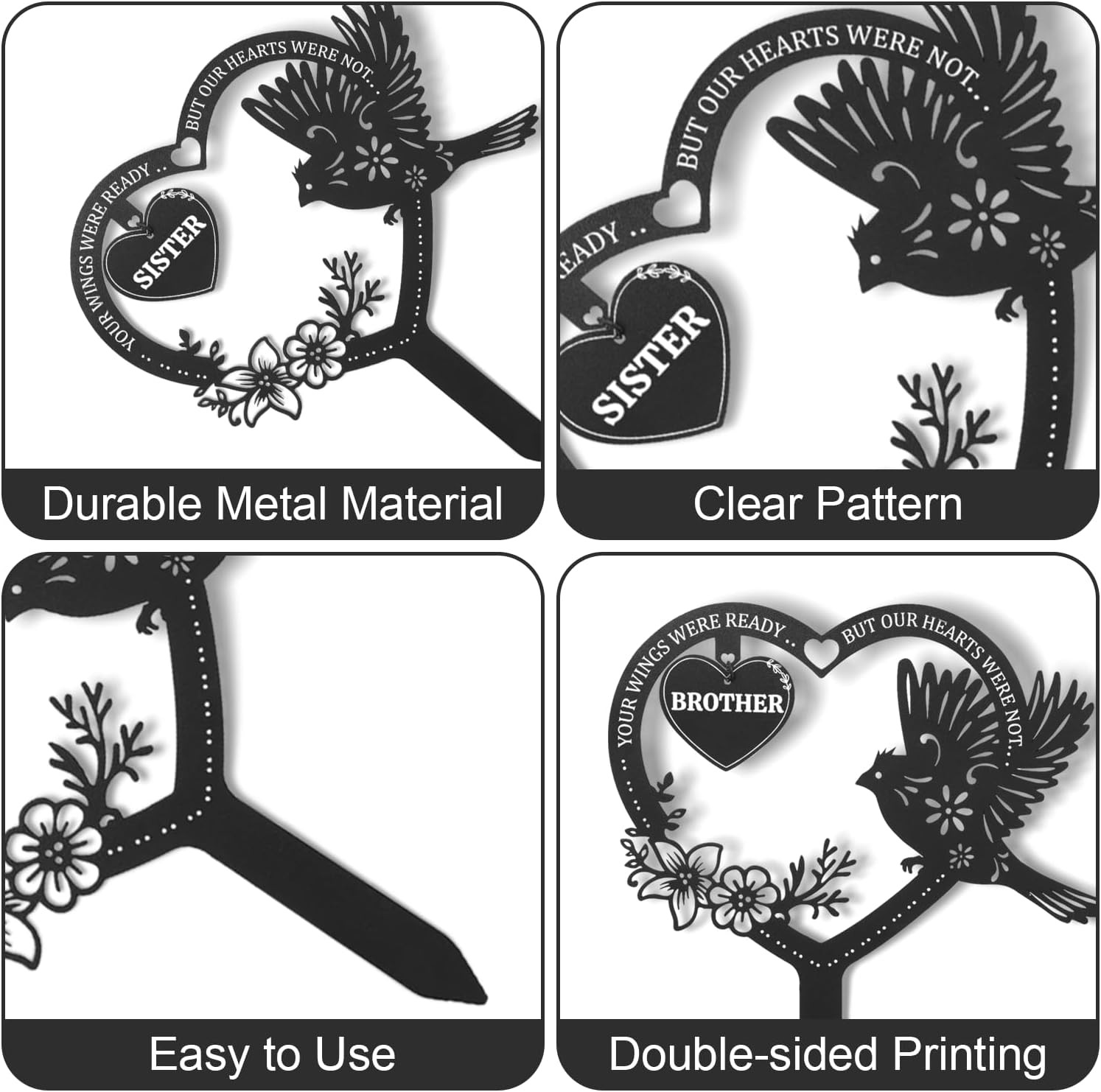 Grave Decorations for Cemetery – Sister Metal Memorial Grave Markers, Heart Memo