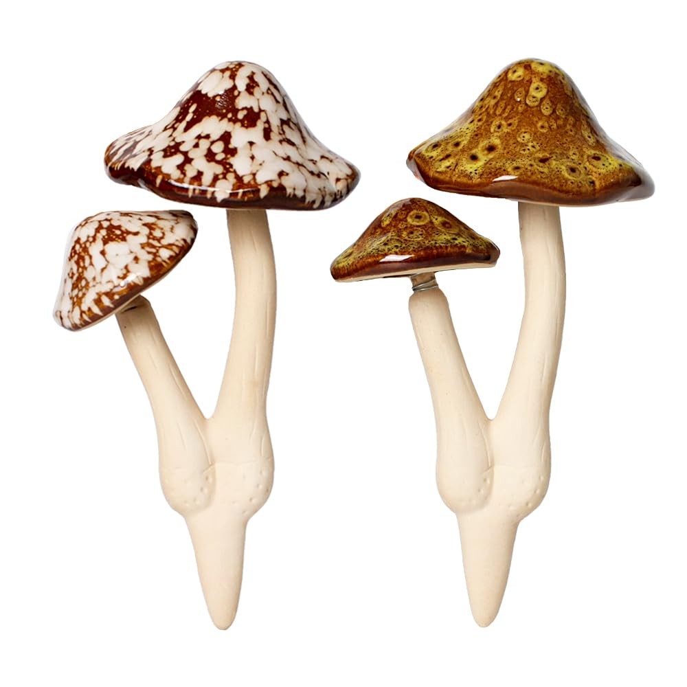 Ceramic Mushroom Statues for Garden Decor 2pcs Outdoor Lawn Stake 8.27”