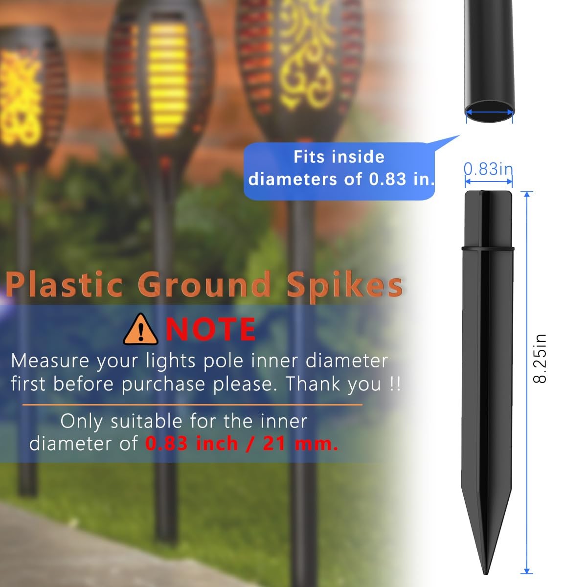 Plastic Ground Spikes, 0.83 in Diameter Replacement ABS Torch Stake for Garde…