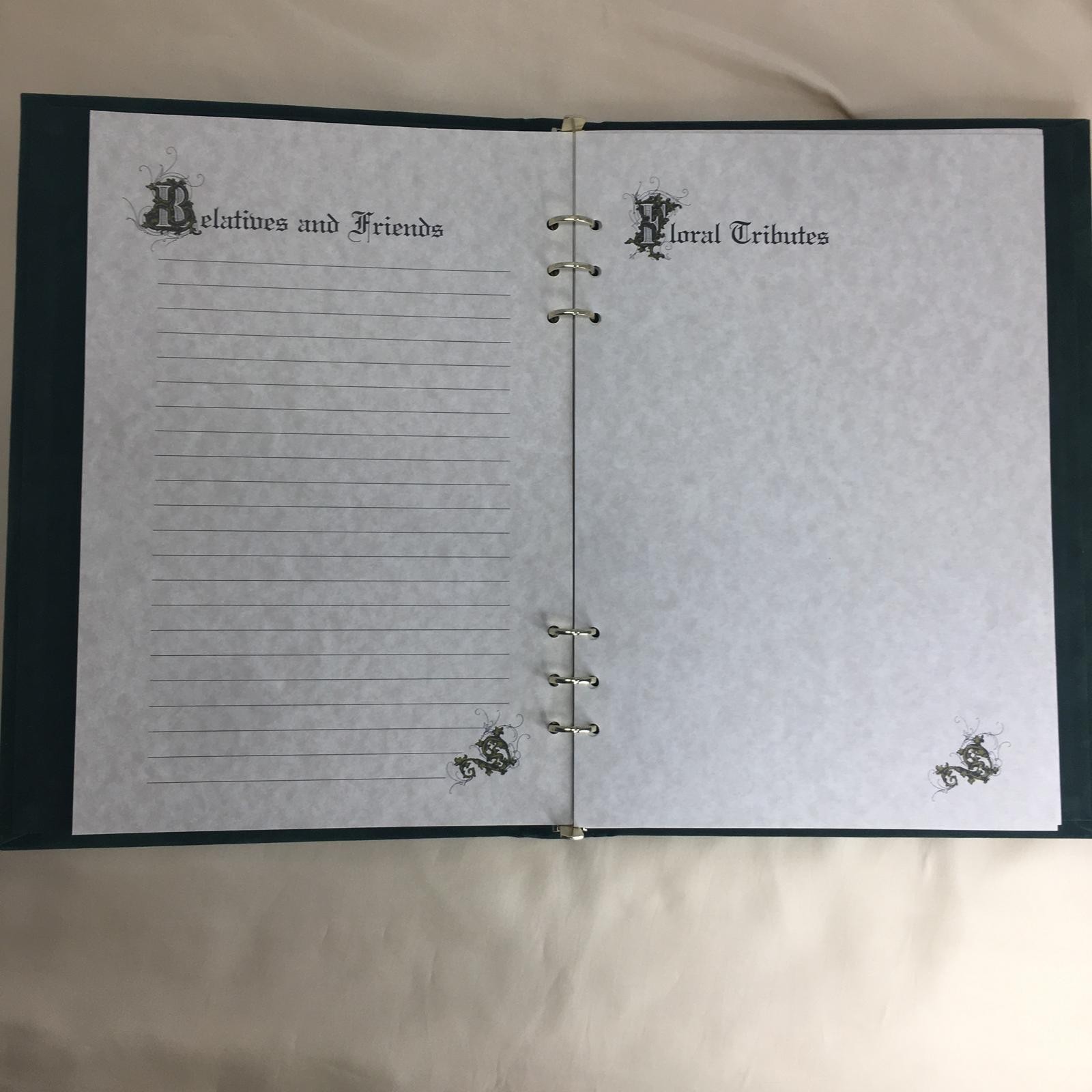 Green Velvet Funeral Guest Book Tree of Life 6 Ring Memorial Register