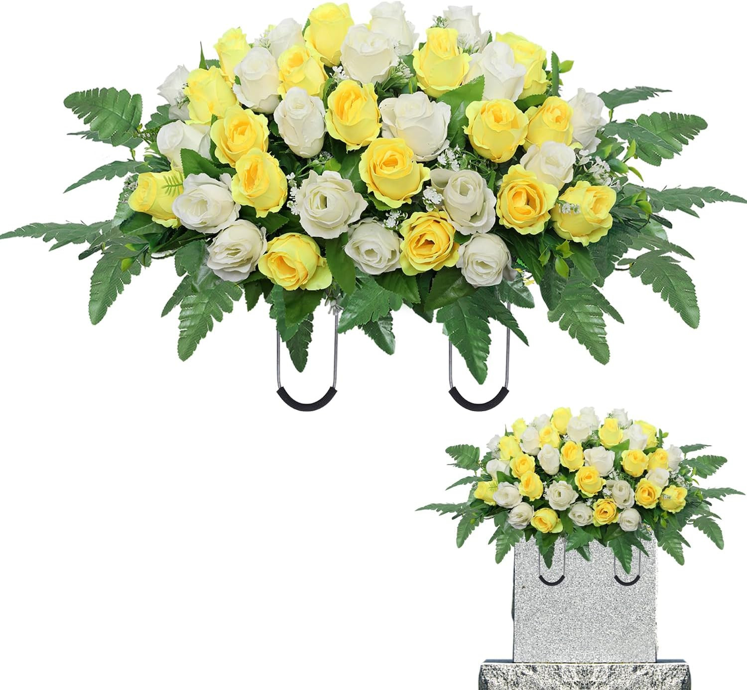 Artificial Cemetery Flowers Saddle – Grave Decoration Headstone Flower Rose for