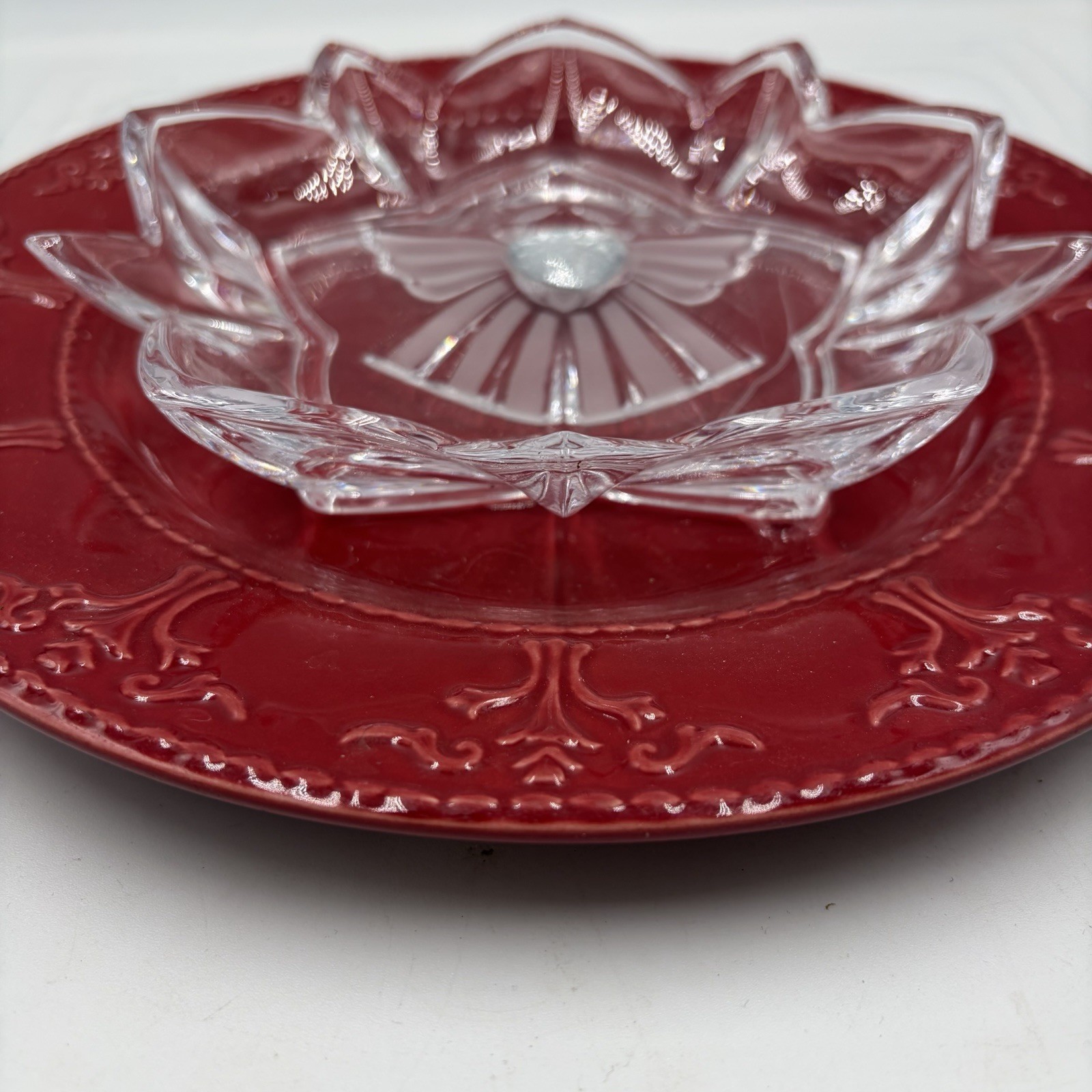 Handmade Memorial Flower Repurposed Glassware Red Angel Cemetery Yard Decor 10”