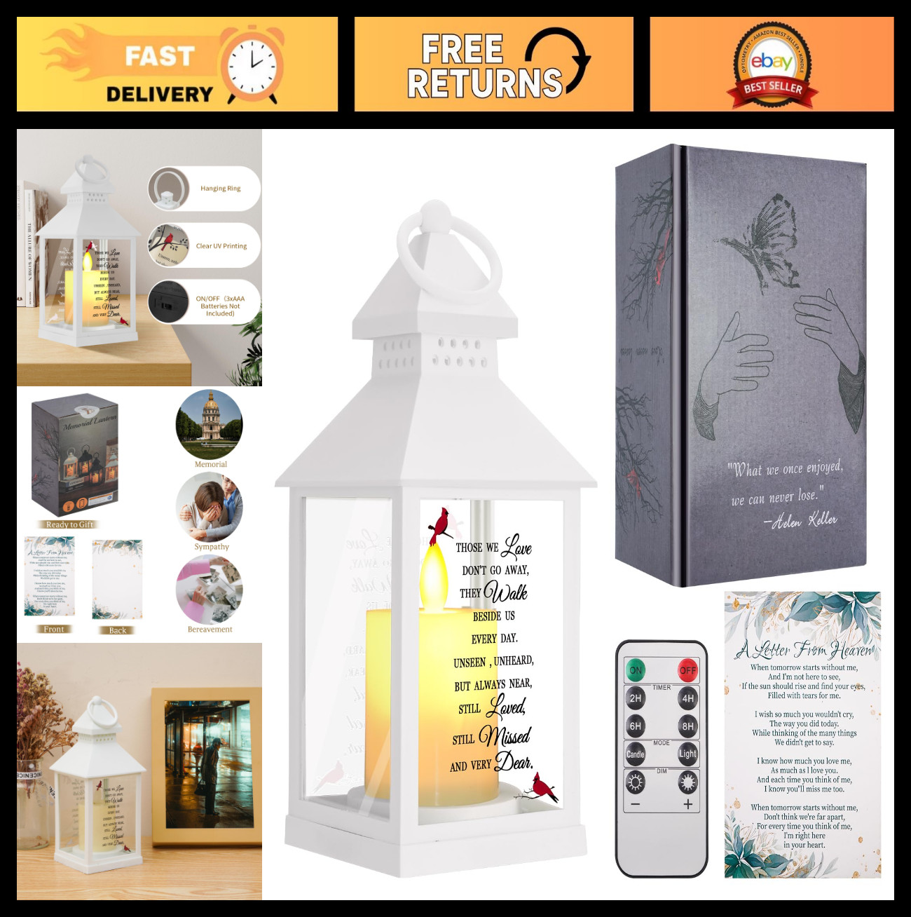 Sympathy Gifts for Loss, Memorial Lantern with Card, Bereavement Candle Light, R