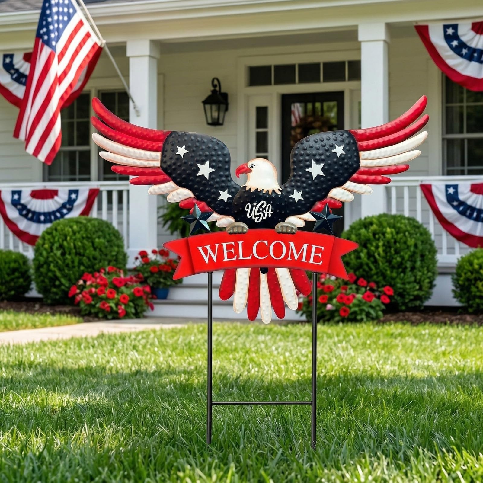 4th of July Decorations Outdoor,37″ Americana Eagle Metal Decorative Garden Stak