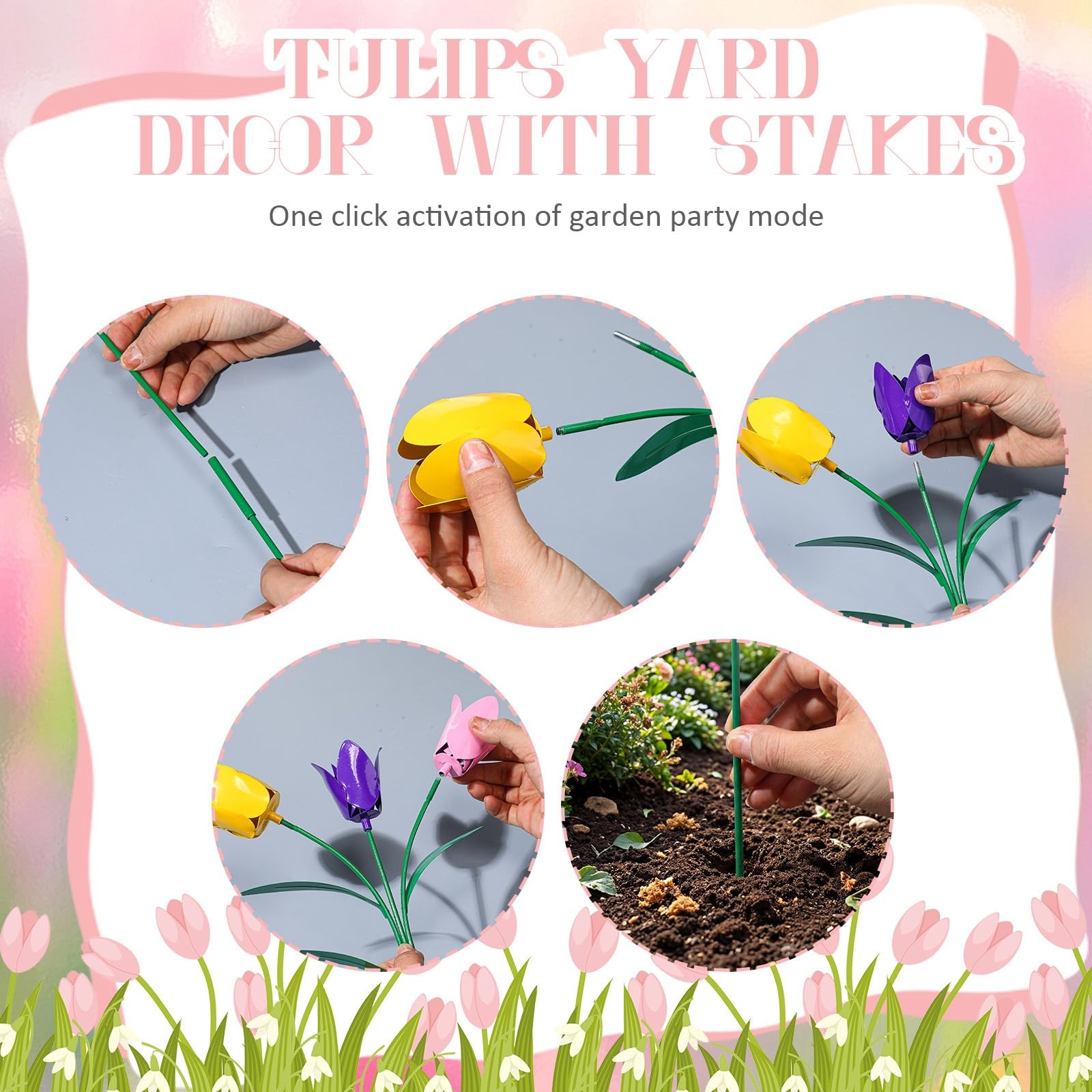 6 Pack Metal Flowers for Outdoor Metal Tulips Flowers Decorative Garden Stake…
