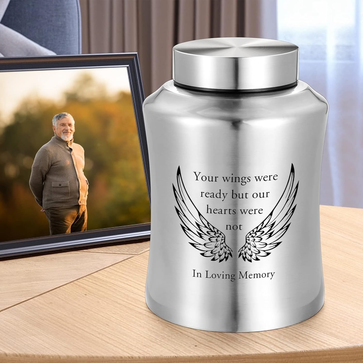Decorative Ashes Urn with Angel Wings Engraving – Large Capacity for Loved Ones