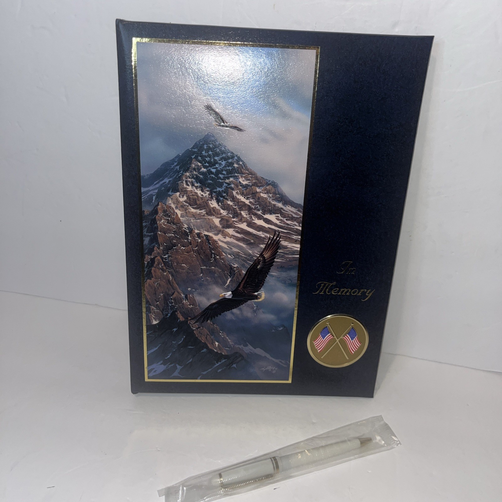 Patriotic Eagles Funeral Keepsake Book In Loving Memory Album With Flags