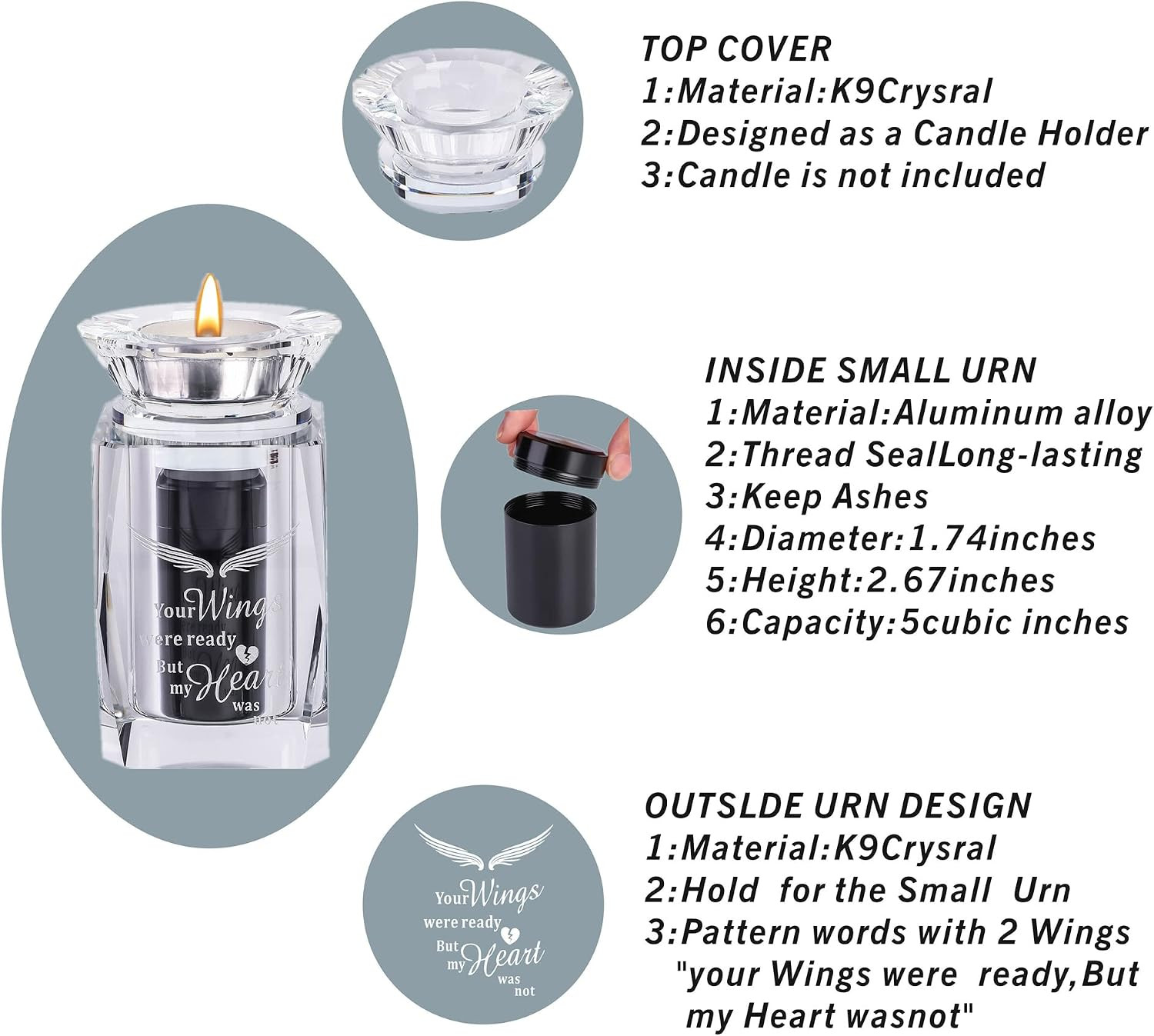 Small Urn Angel Wings Mini Crystal Urns Ashes Cremation Keepsake Holder for Ashe
