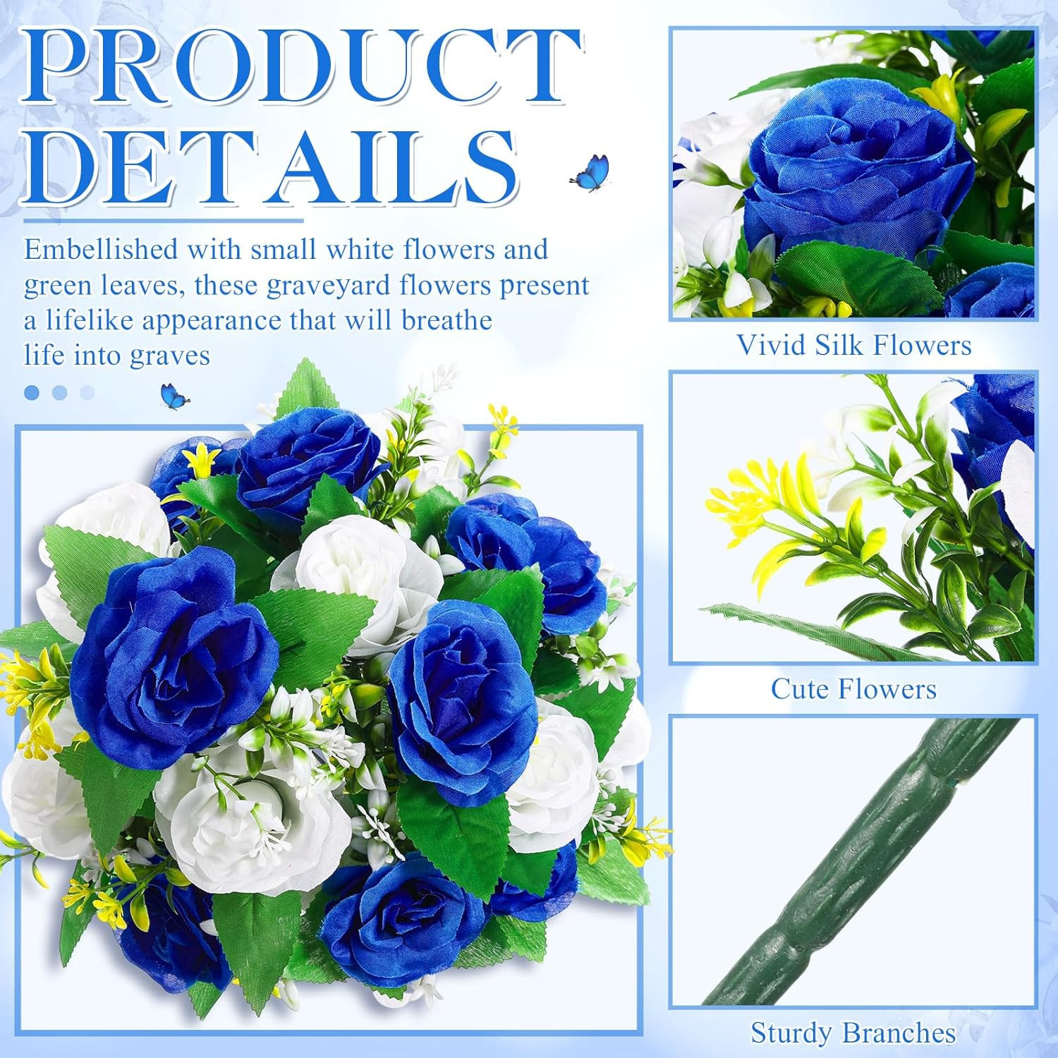 2 Bouquets Artificial Cemetery Flowers for Grave Memorial 18 Heads