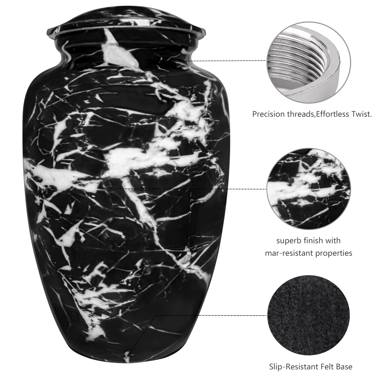 NANIURN Urns for Ashes Adults Male/Women, Large / Adult, Black & White
